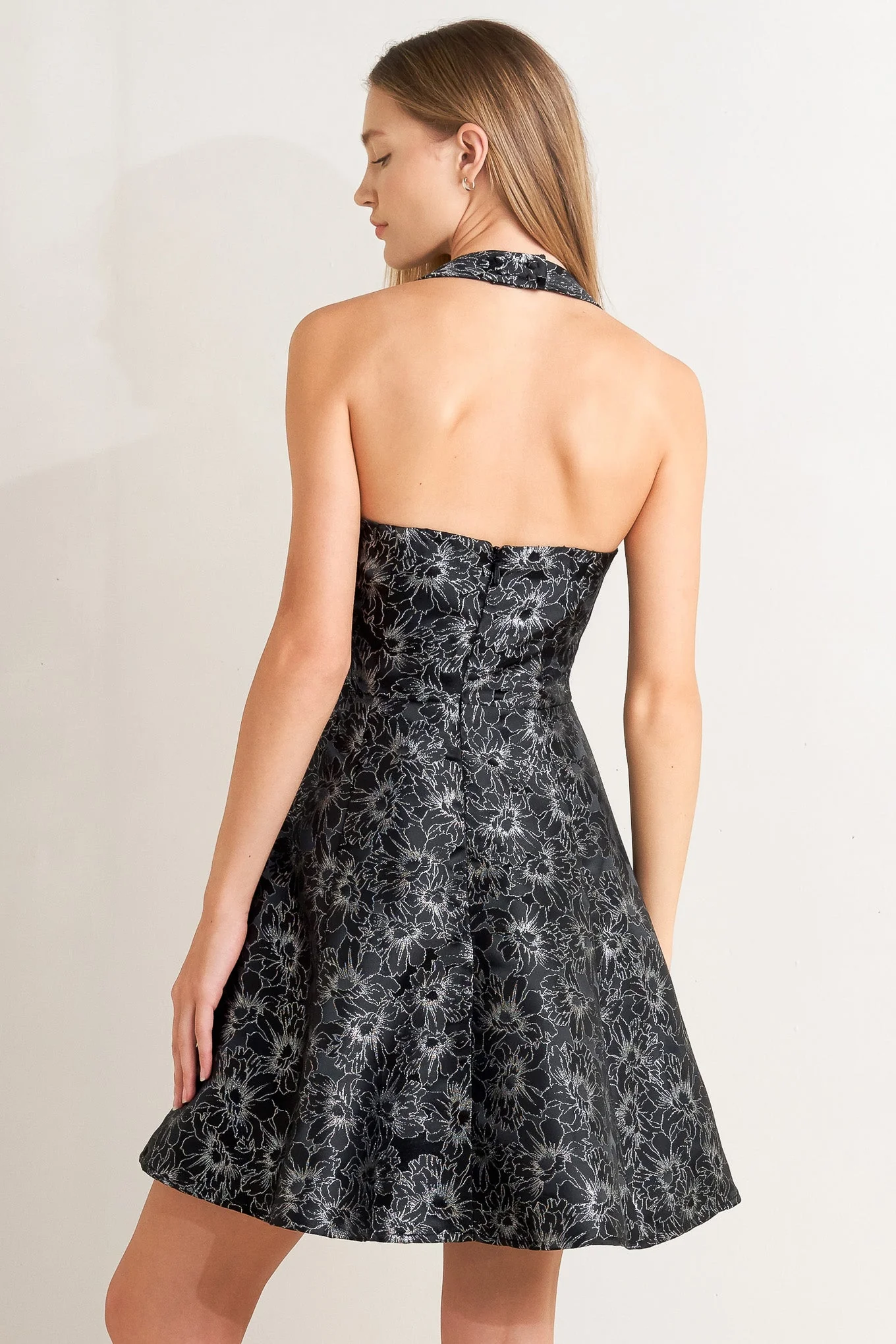 MYSTIC HOUR BLACK & SILVER JACQUARD MINI DRESS - Image 3