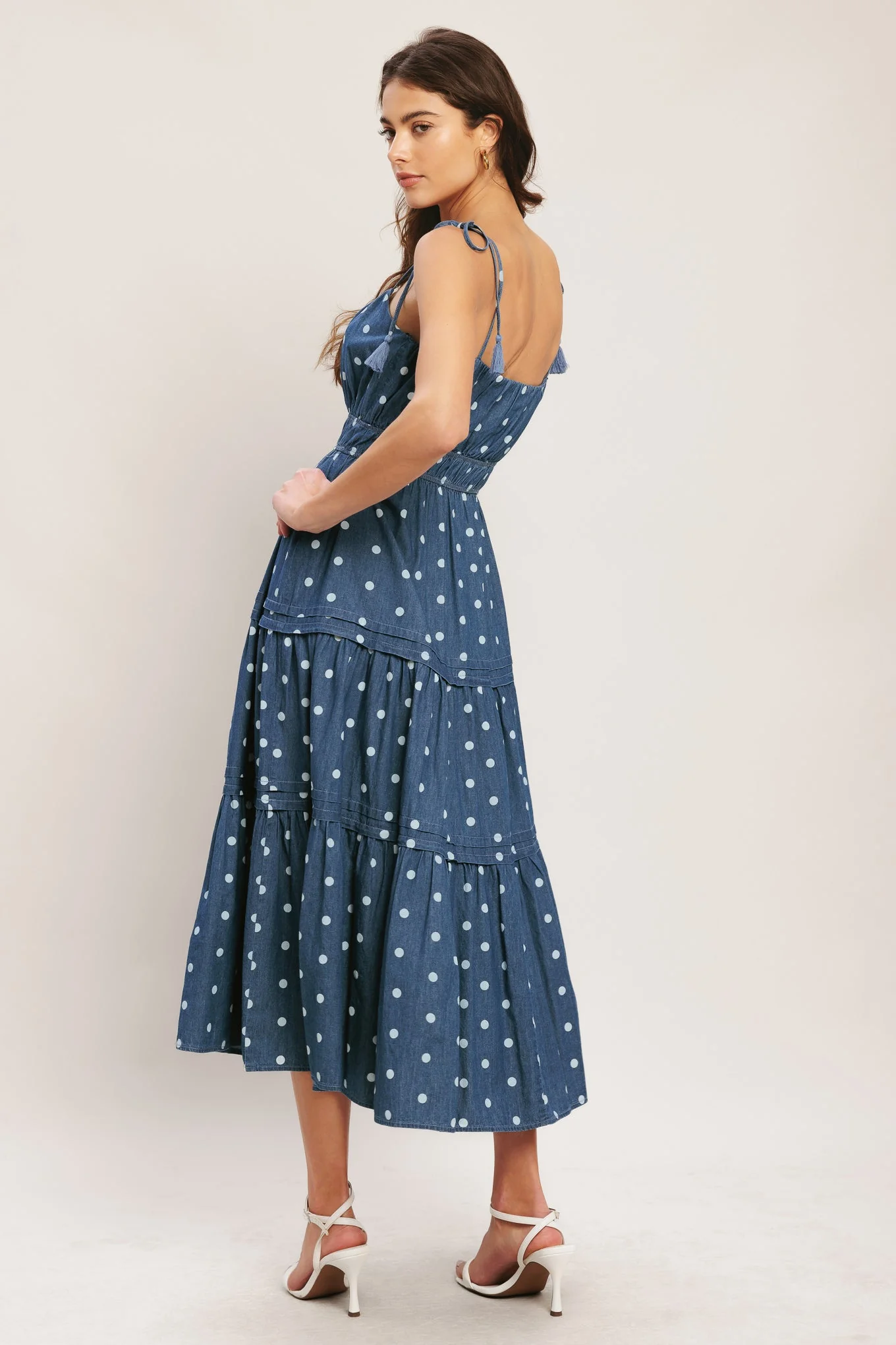 NAUTICAL POLKA DOT DENIM MIDI DRESS - Image 2