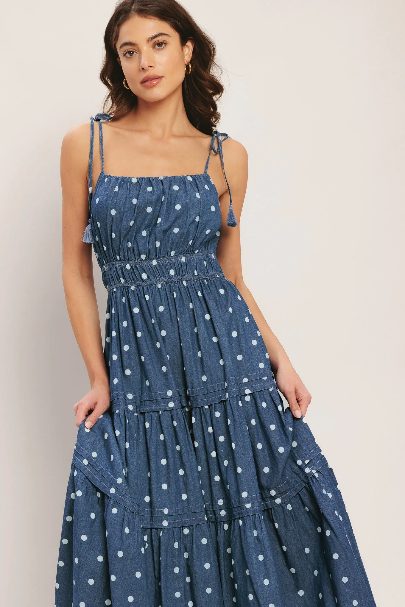NAUTICAL POLKA DOT DENIM MIDI DRESS - Image 5
