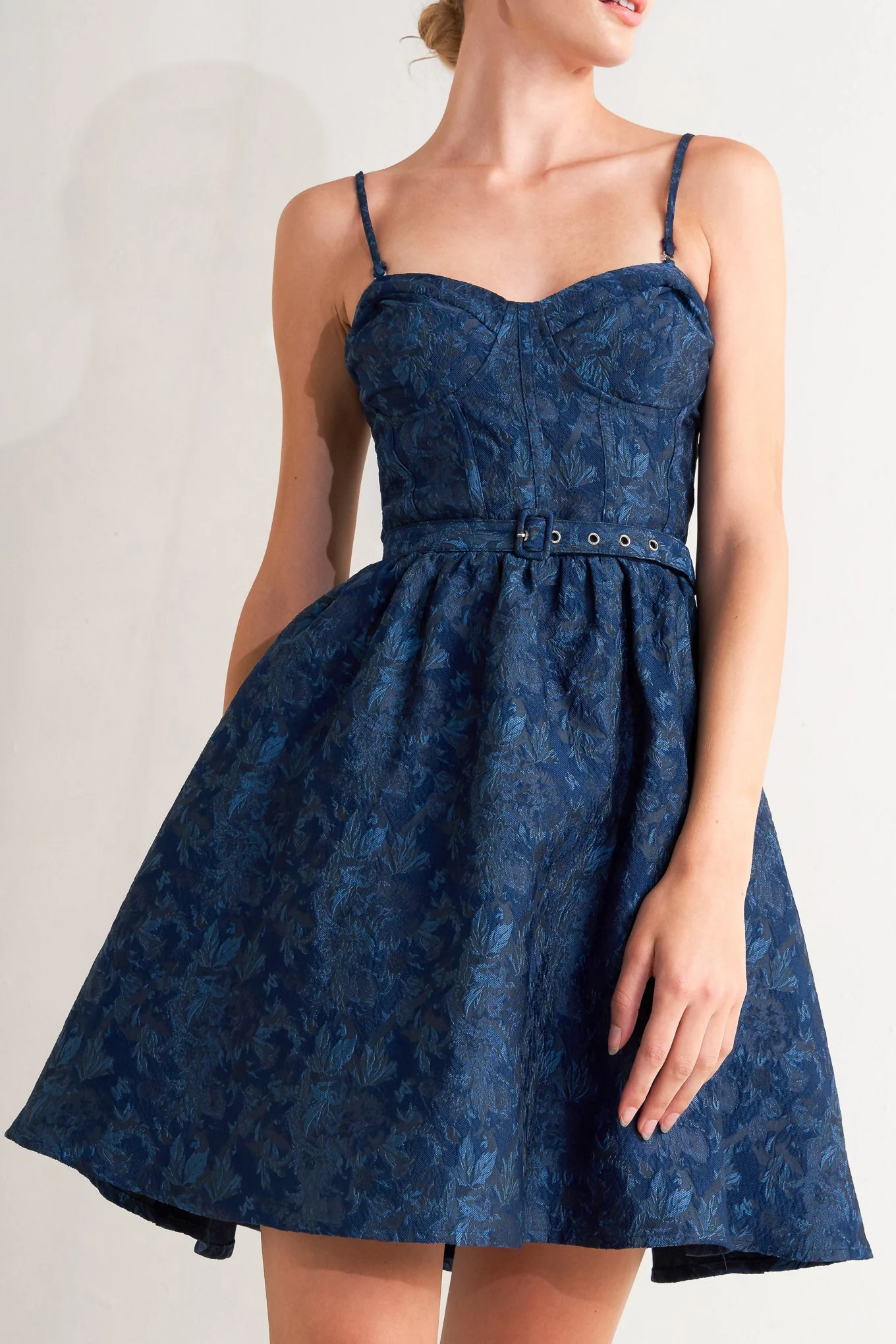 NAVY ROMANCE JACQUARD MINI DRESS - Image 4