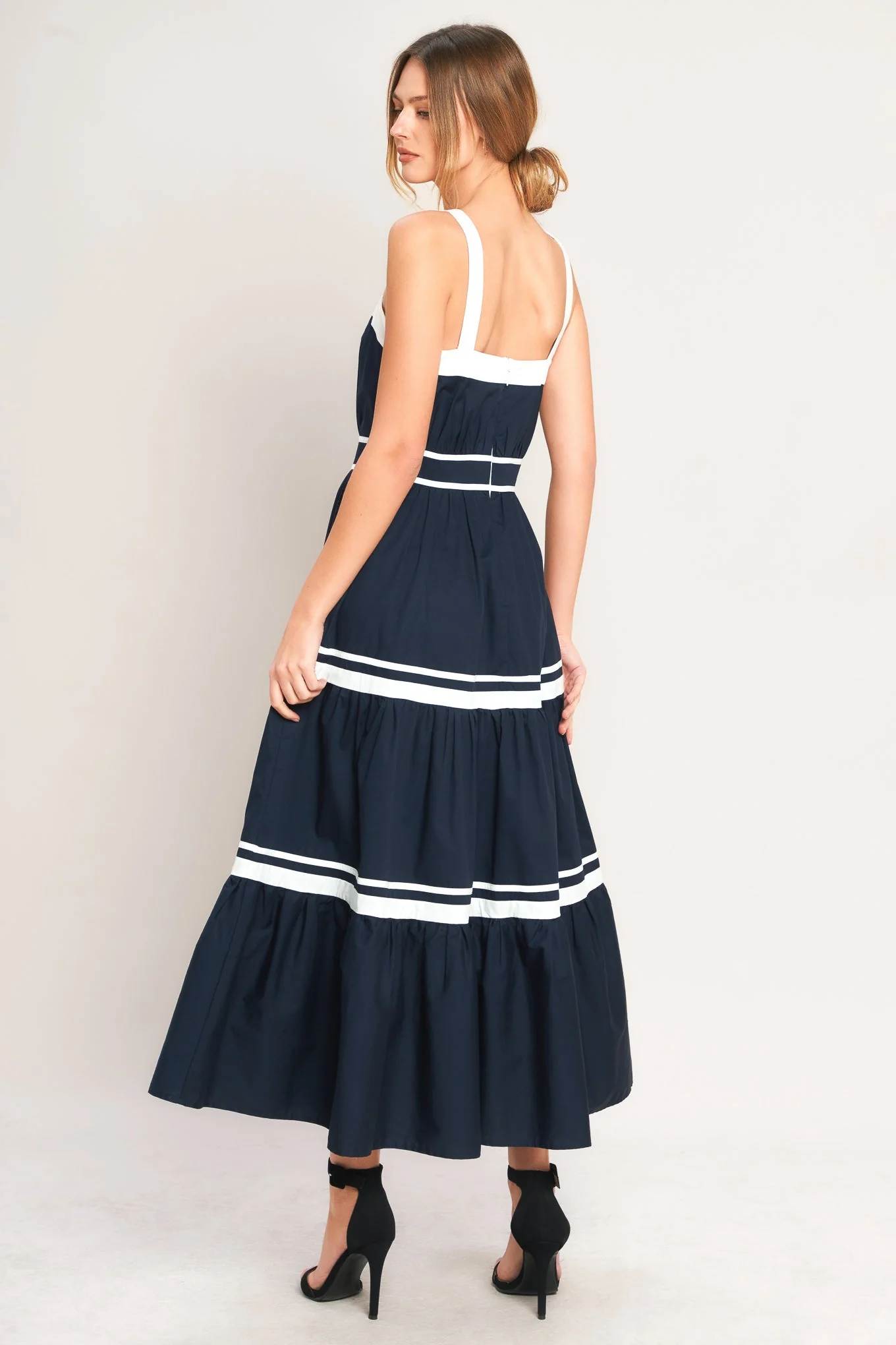 NAVY & WHITE CONTRAST MIDI DRESS - Image 2