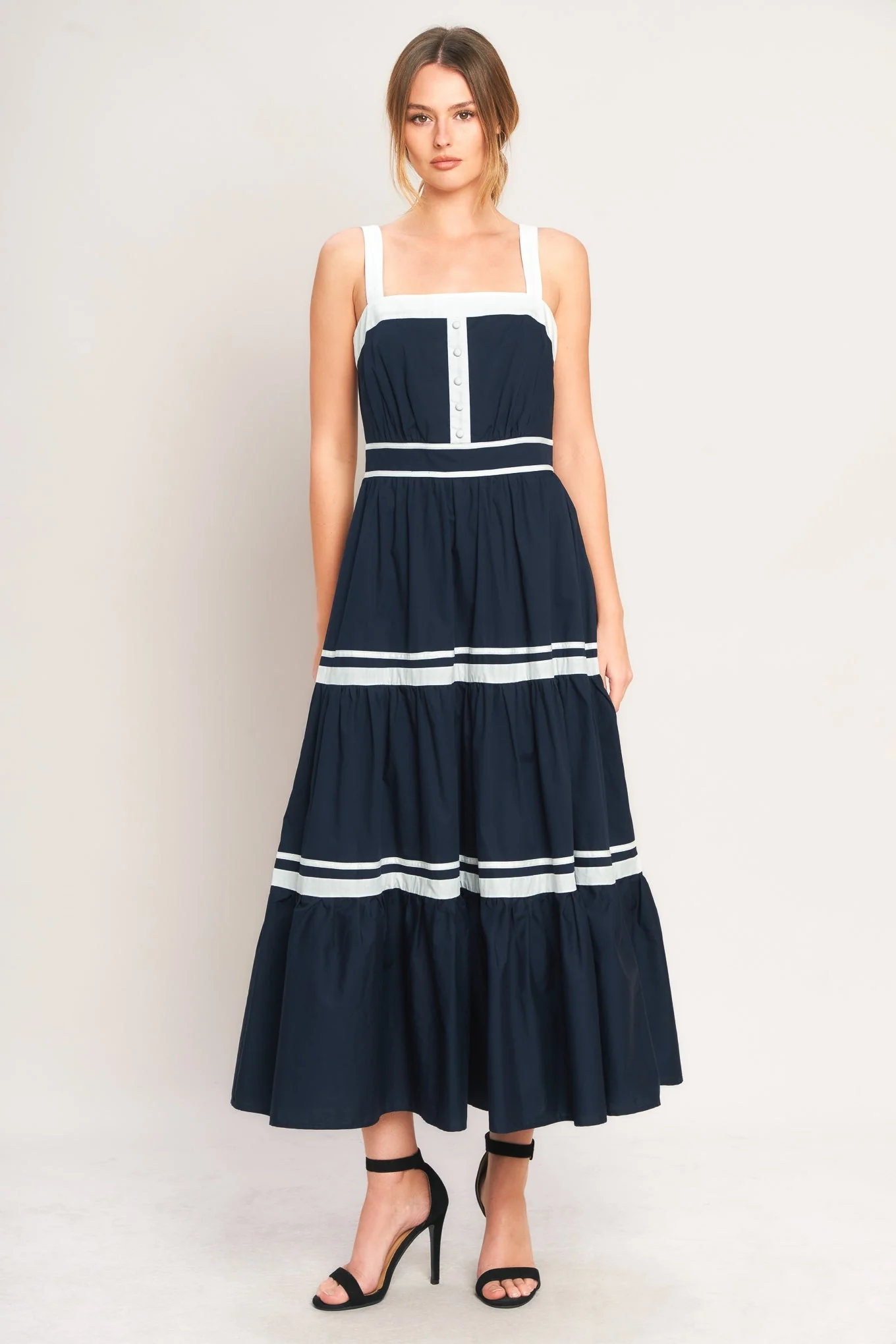 NAVY & WHITE CONTRAST MIDI DRESS - Image 3