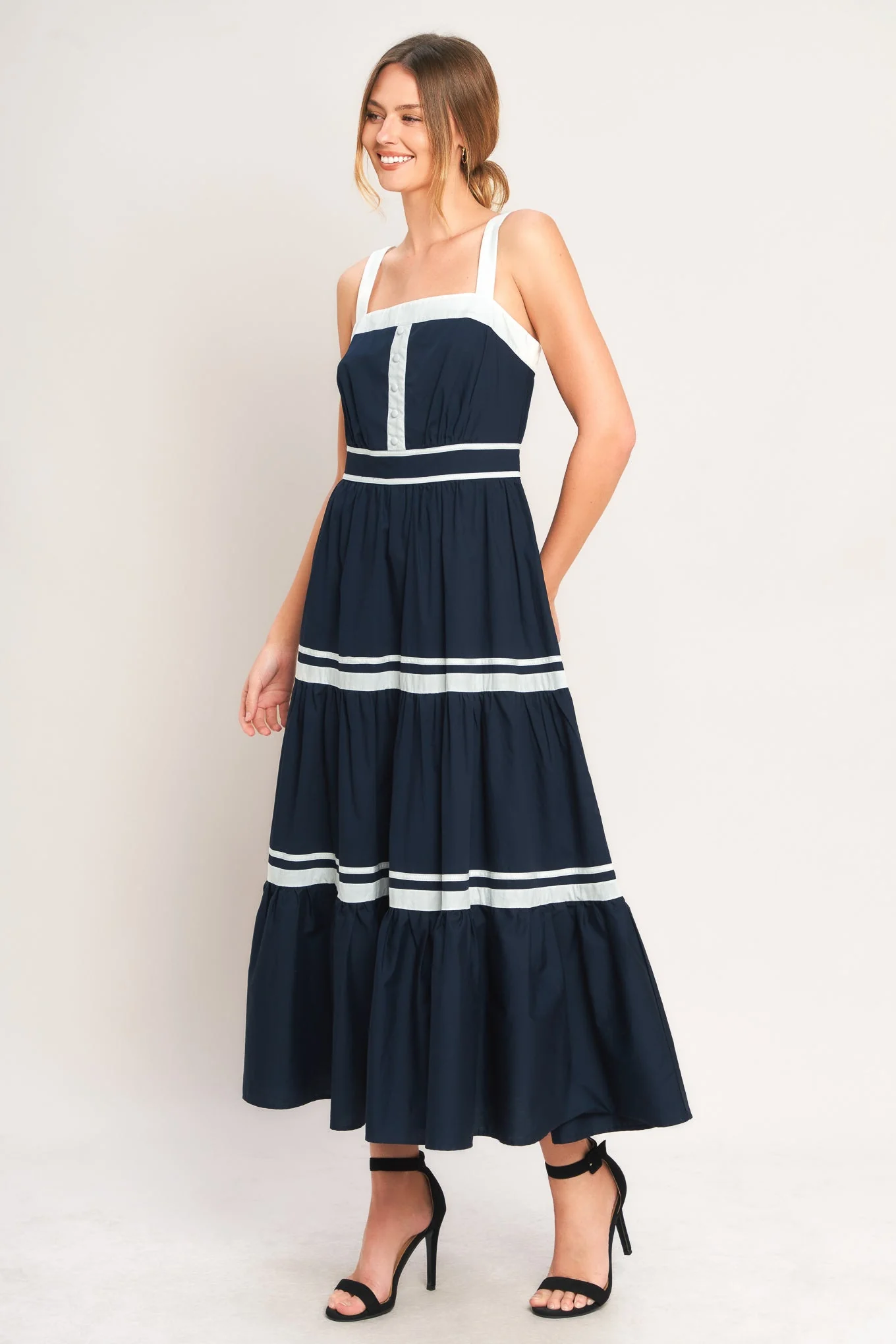 NAVY & WHITE CONTRAST MIDI DRESS - Image 4