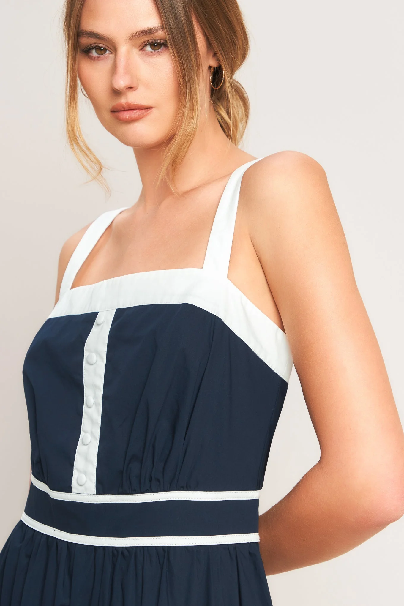 NAVY & WHITE CONTRAST MIDI DRESS - Image 5