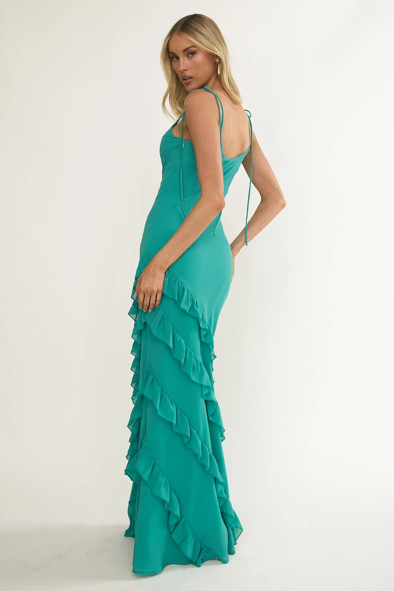 Nevaeh Ruffle Maxi Dress - Turquoise - Image 2