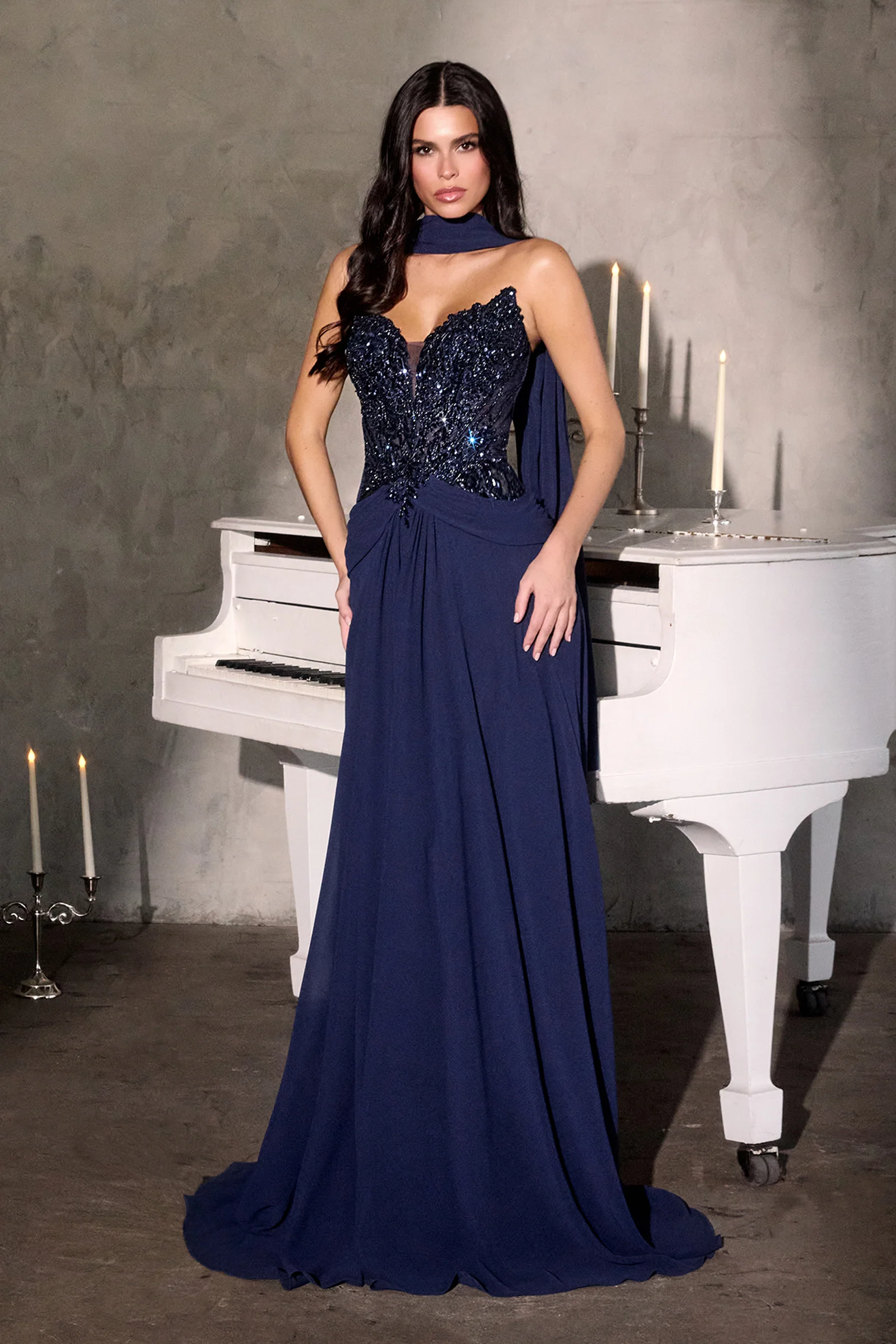 Neve Gown - A-Line Formal Dress With Scarf - Image 5