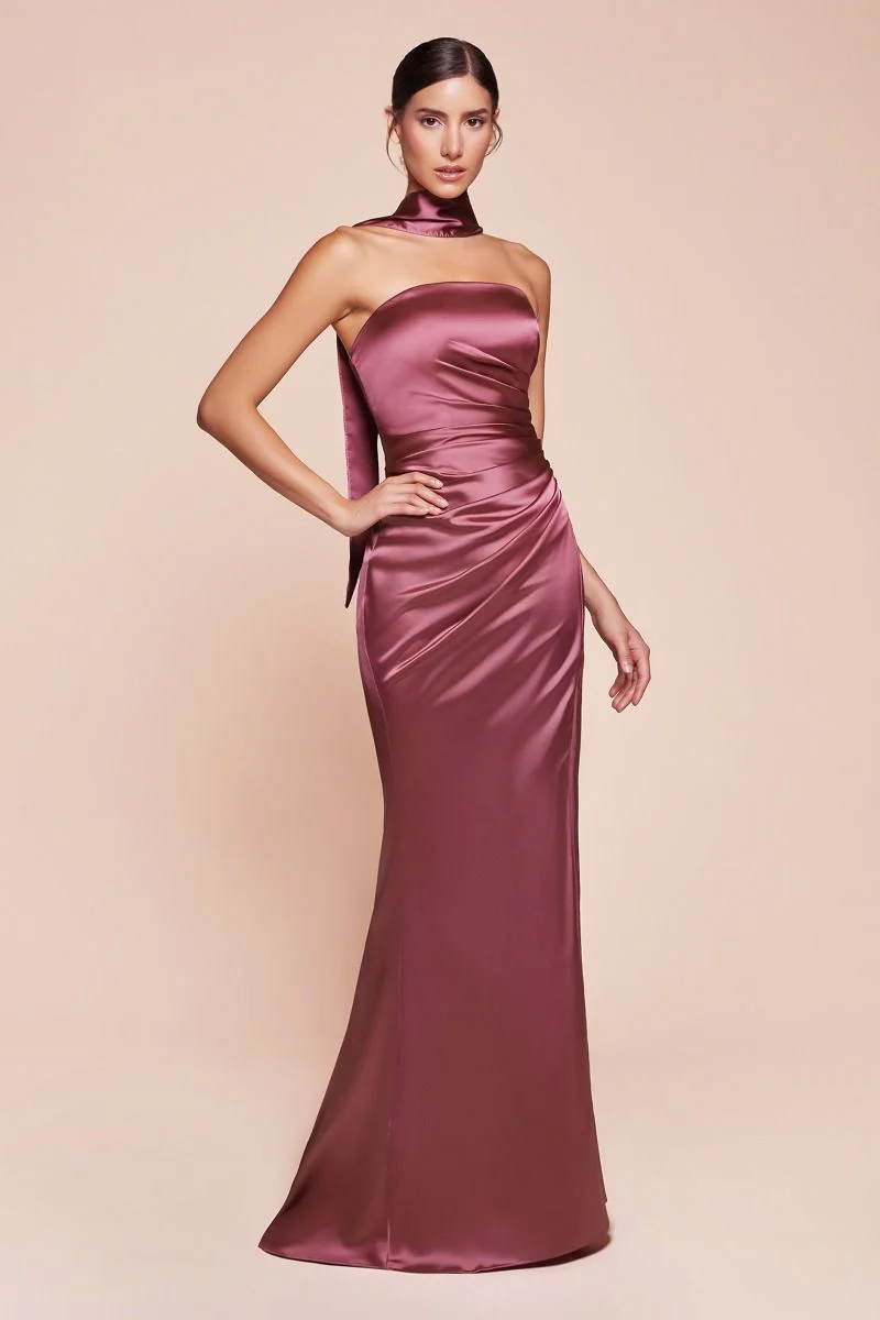 NICOLETTE GOWN - STRAPLESS LUXE SATIN DRESS & SCARF - Image 10