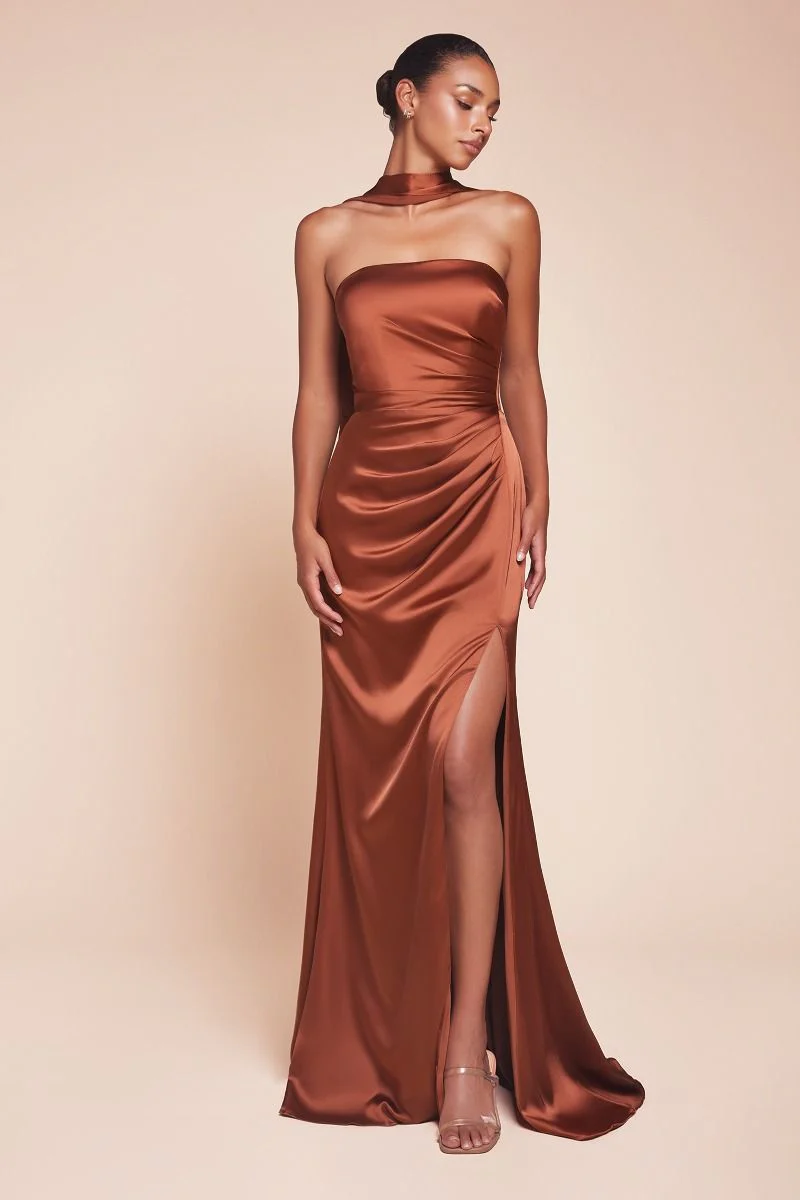 NICOLETTE GOWN - STRAPLESS LUXE SATIN DRESS & SCARF - Image 11