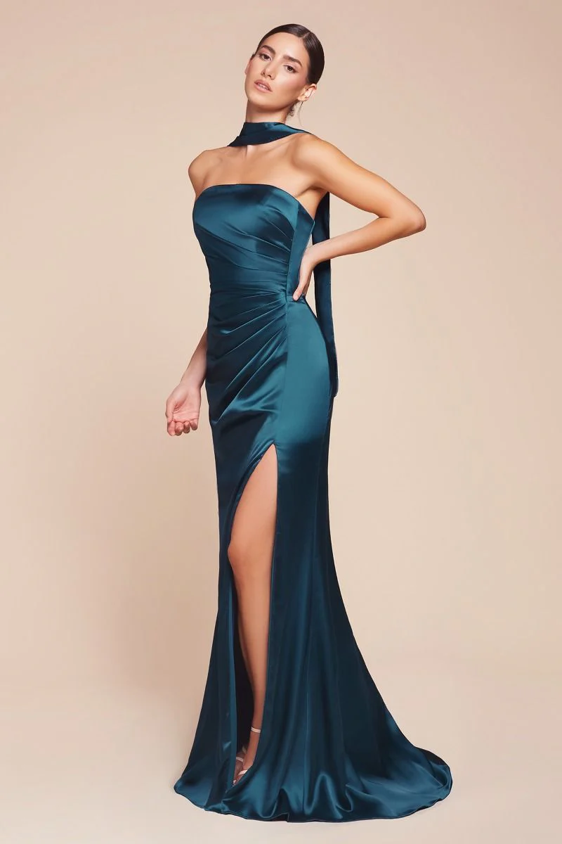 NICOLETTE GOWN - STRAPLESS LUXE SATIN DRESS & SCARF - Image 7