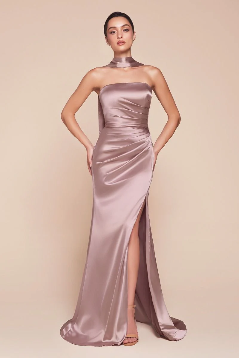 NICOLETTE GOWN - STRAPLESS LUXE SATIN DRESS & SCARF - Image 9