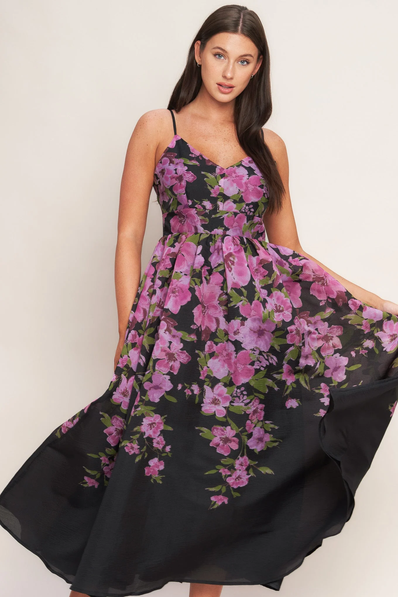 NIGHTFALL BLOSSOM BLACK MIDI DRESS - Image 3