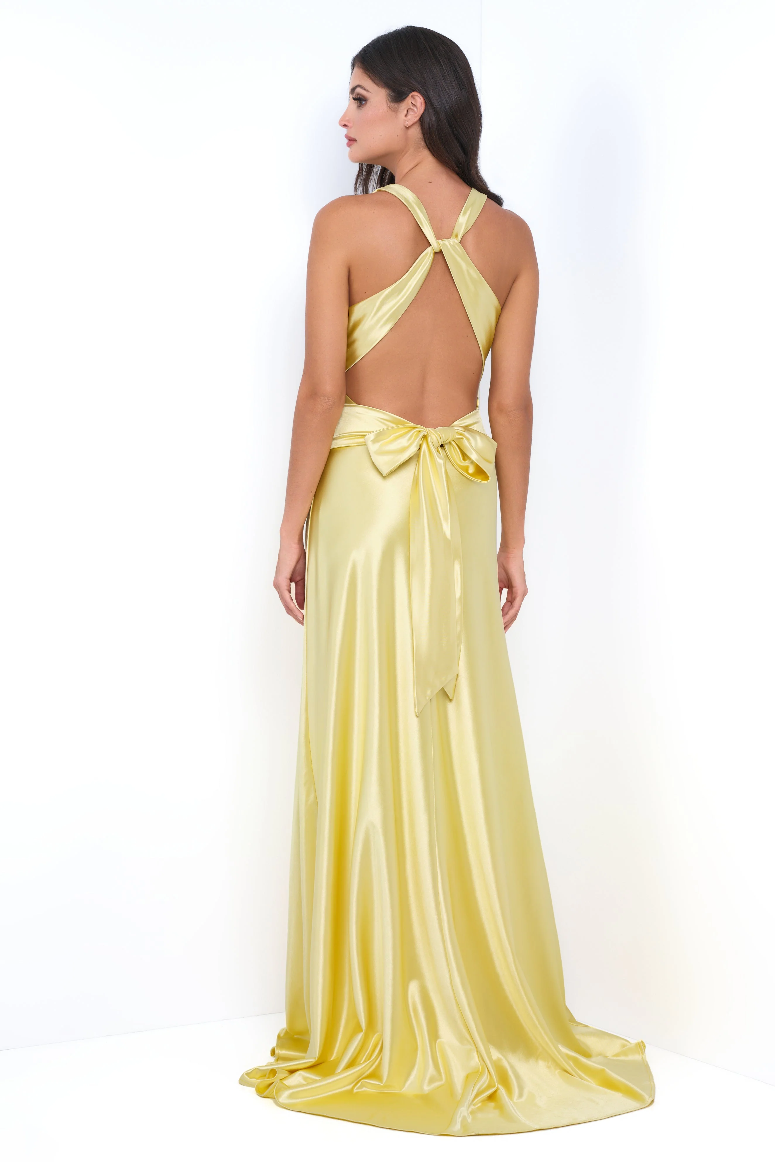 Odette Maxi Dress - Yellow - Open Back With Adjustable Bow Tie Detail - Image 4