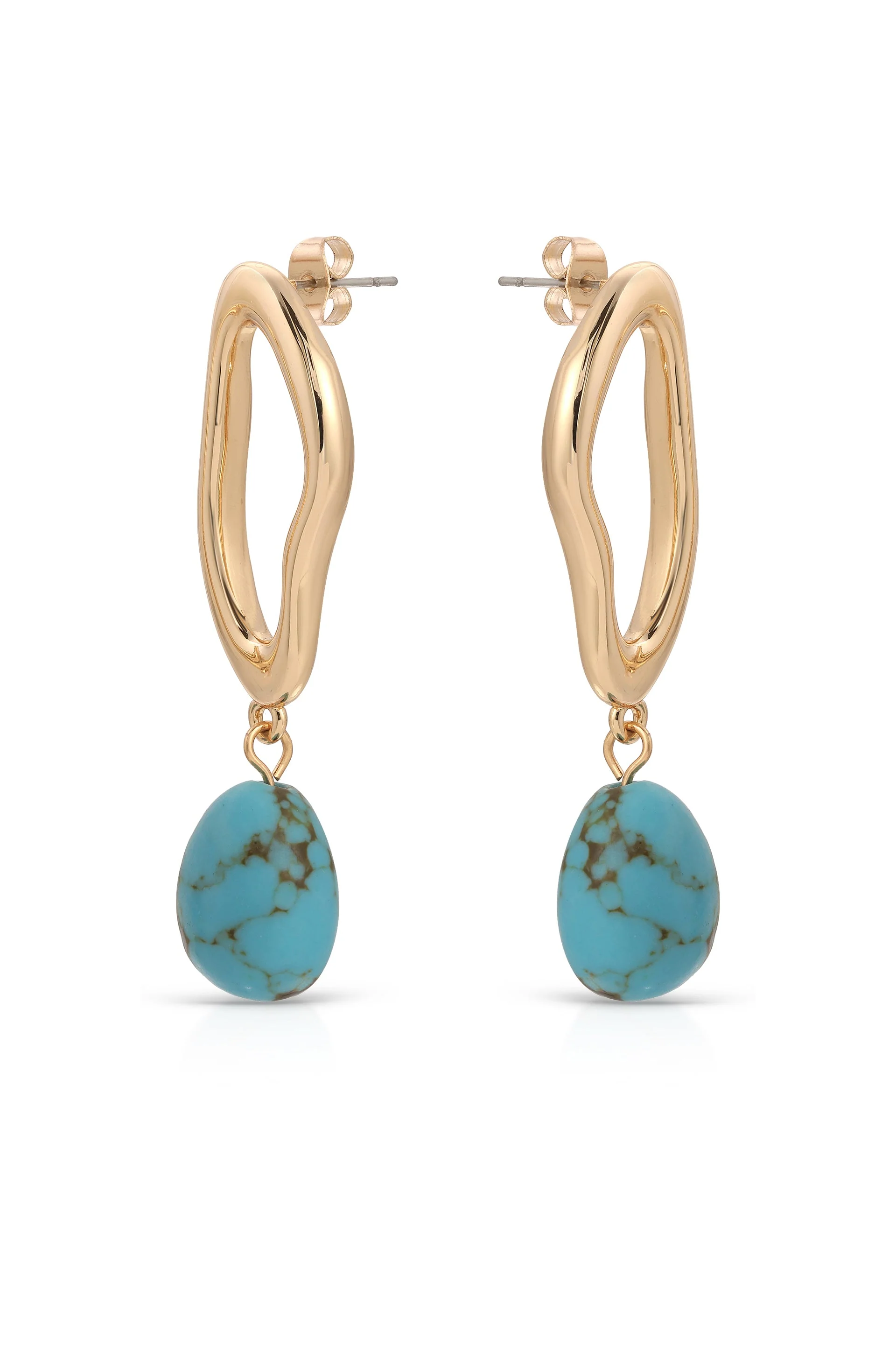 Open Circle Turquoise Dangle Earrings - Image 3