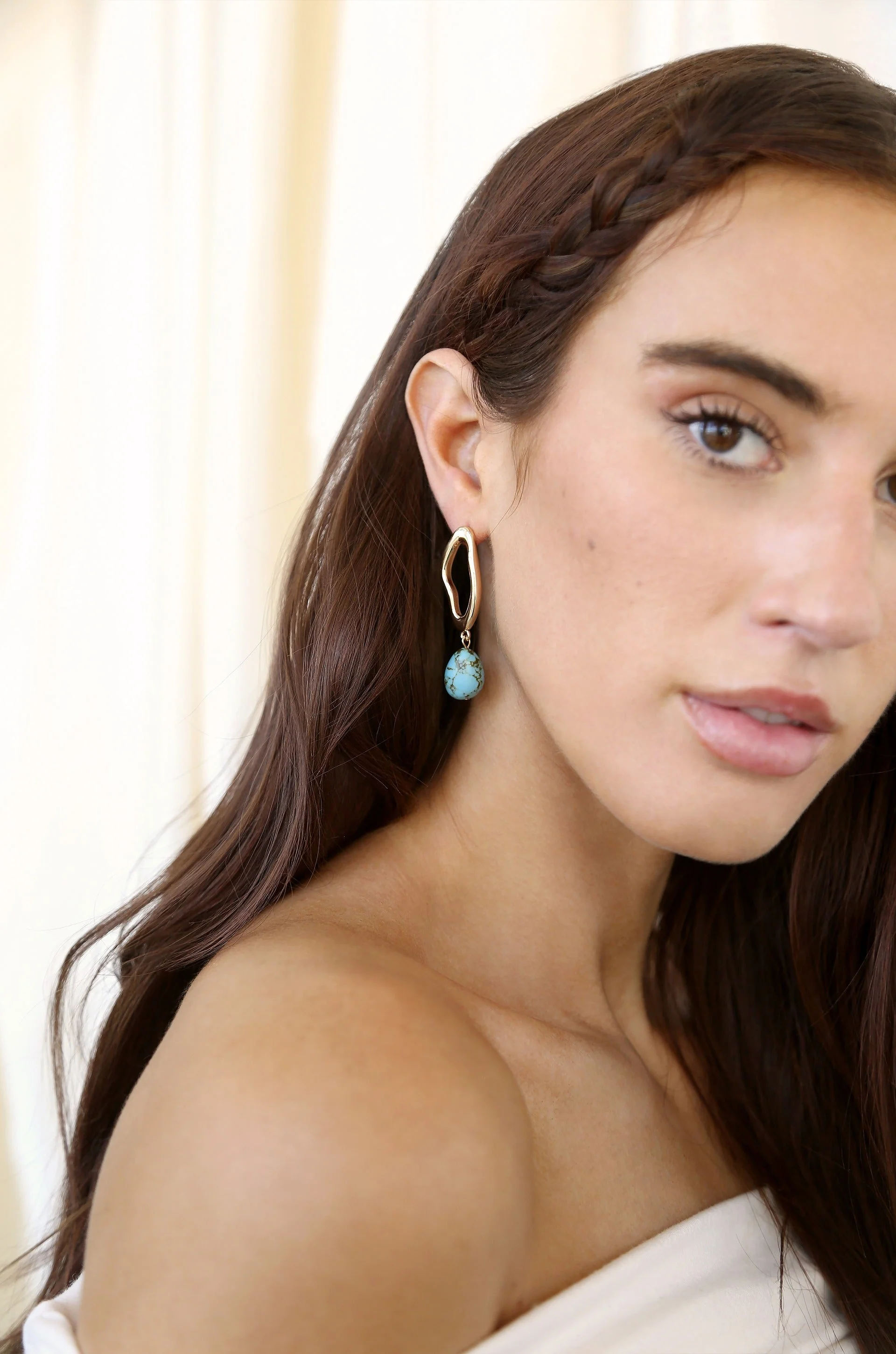 Open Circle Turquoise Dangle Earrings - Image 4