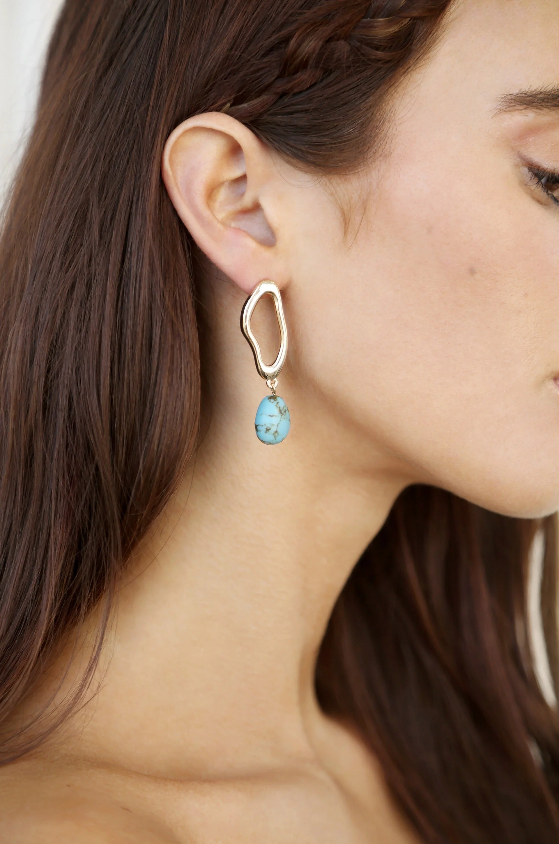 Open Circle Turquoise Dangle Earrings - Image 6
