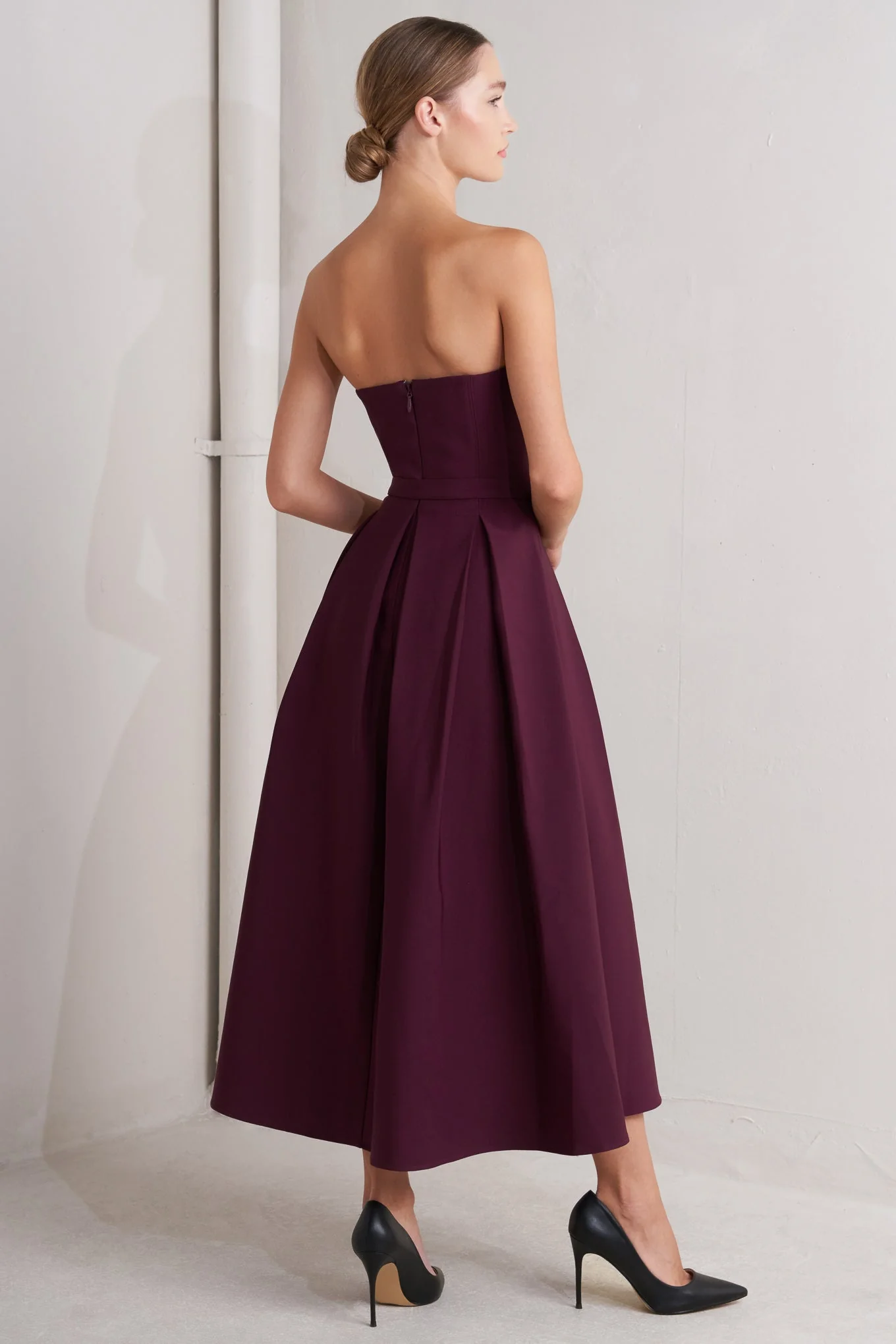 OPERA WINE BURGUNDY MIDI DRESS WITH POCKETS - Image 2