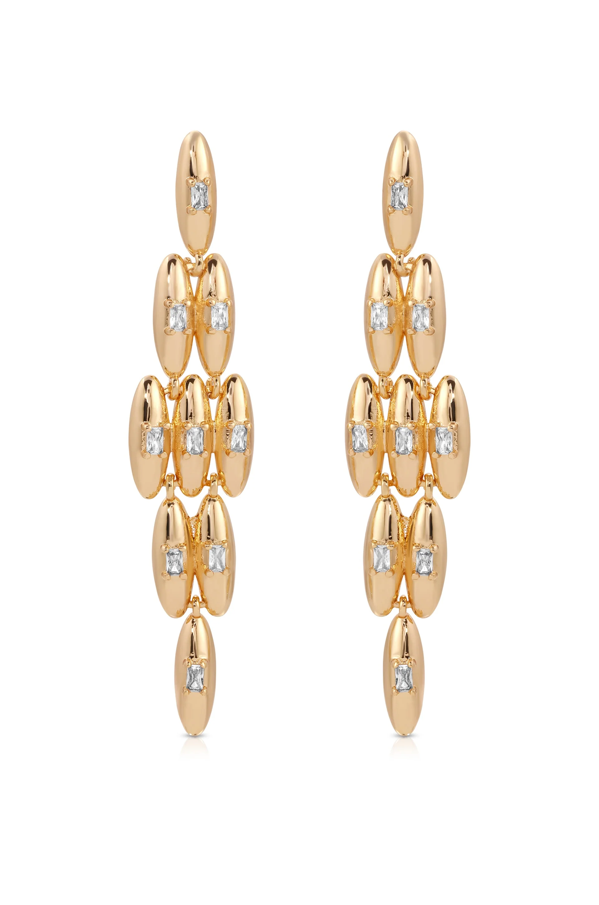 Oval Dome Baguette Dangle Earrings - Image 2