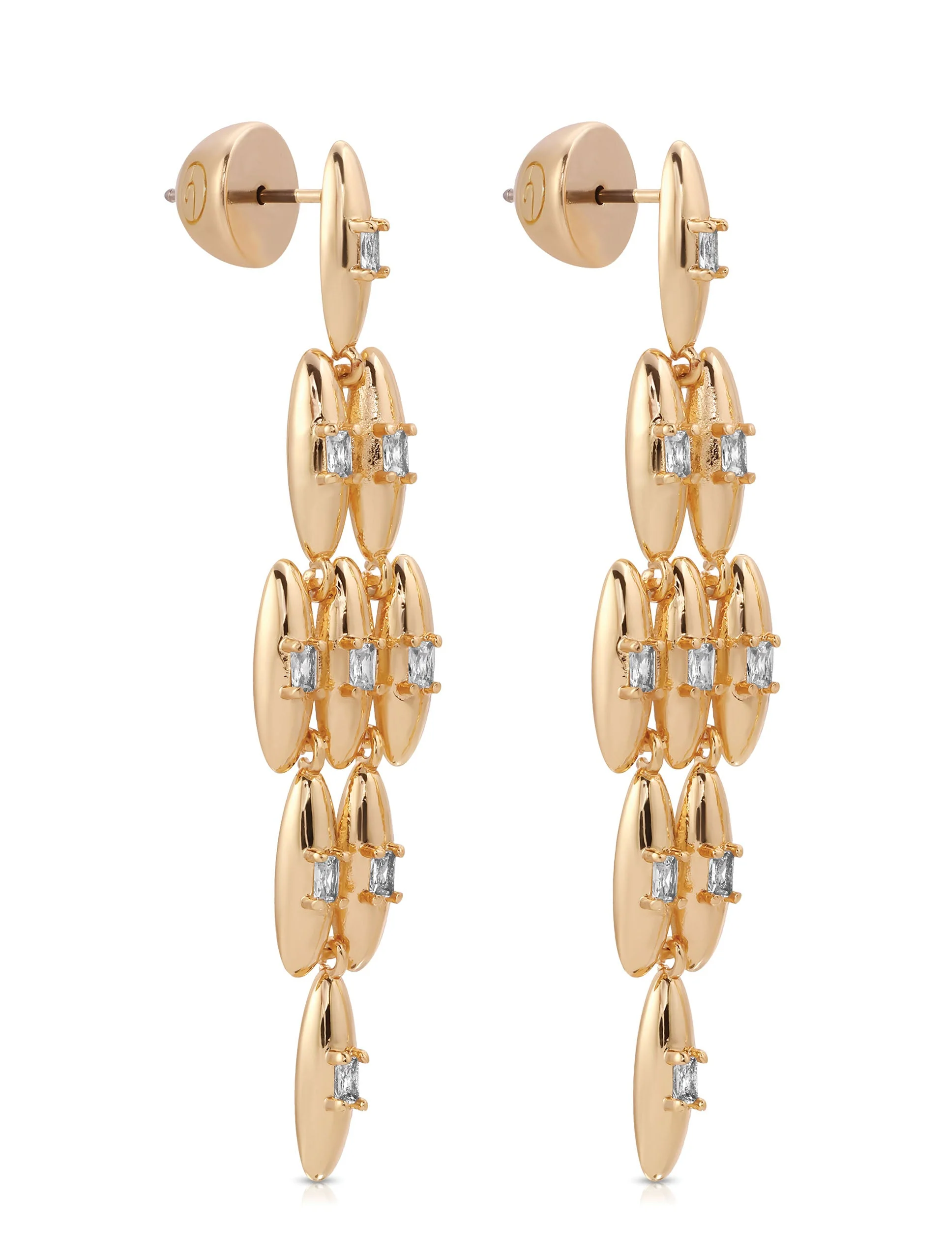 Oval Dome Baguette Dangle Earrings - Image 3