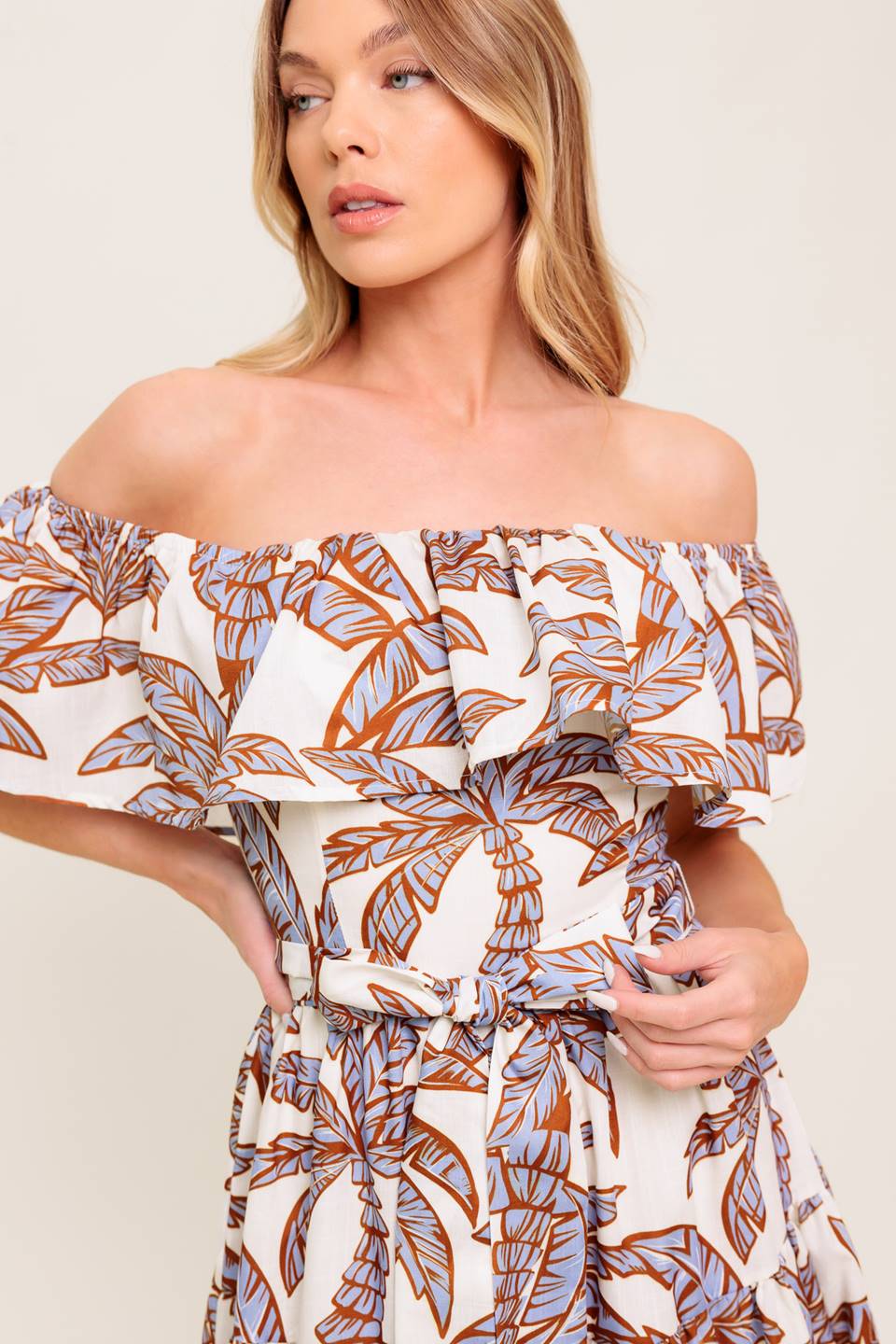 PALM TREE GARDEN - OFF THE SHOULDER MIDI DRESS - Image 3