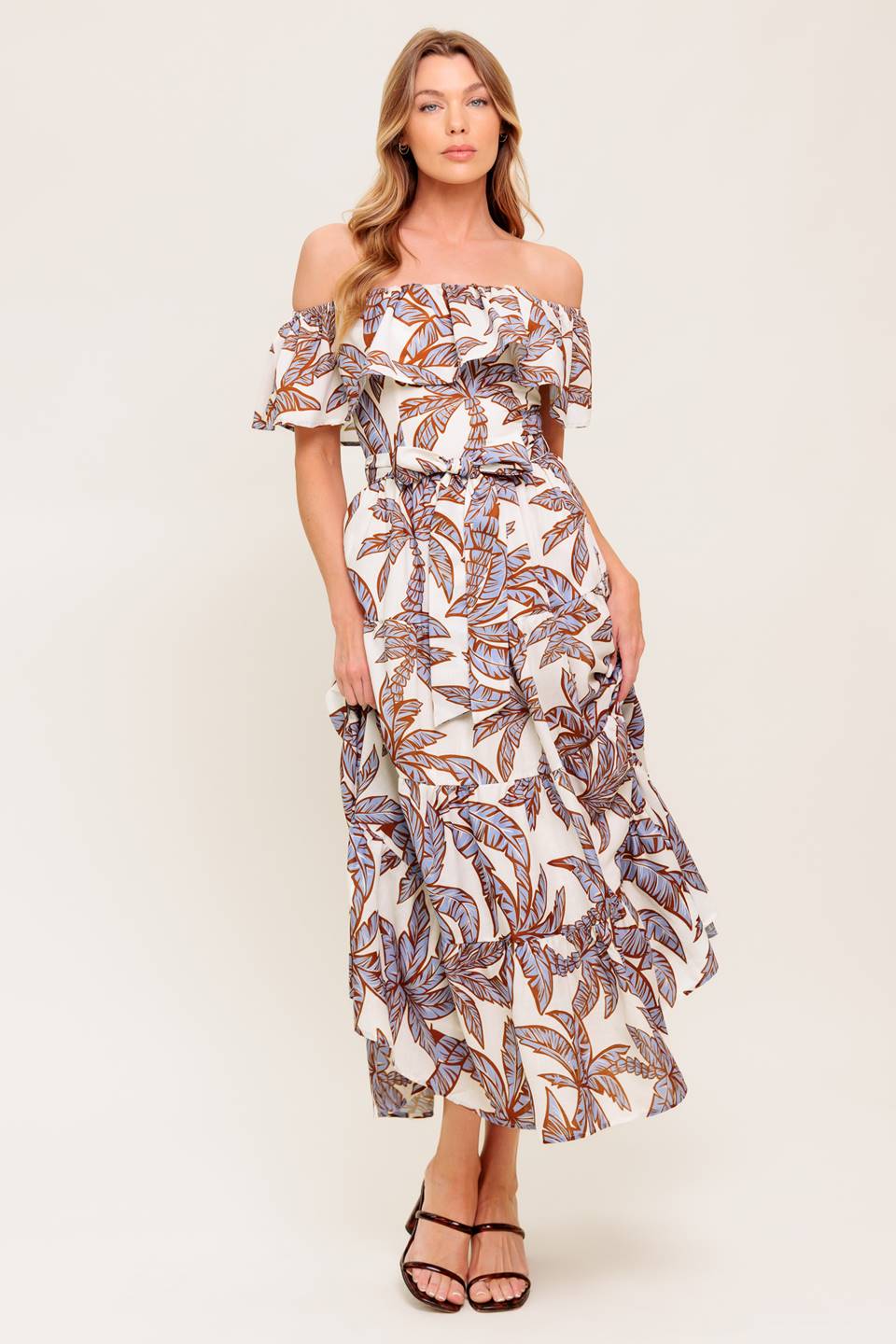 PALM TREE GARDEN - OFF THE SHOULDER MIDI DRESS - Image 5