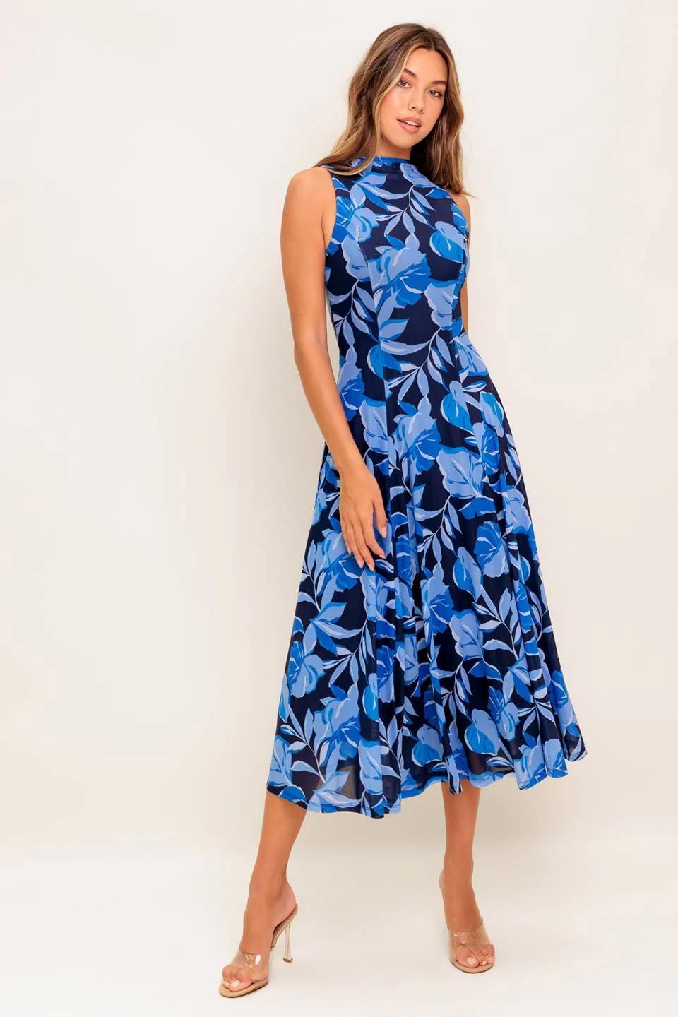 PALMER POWER MESH PRINTED MIDI DRESS - BLUE - Image 5