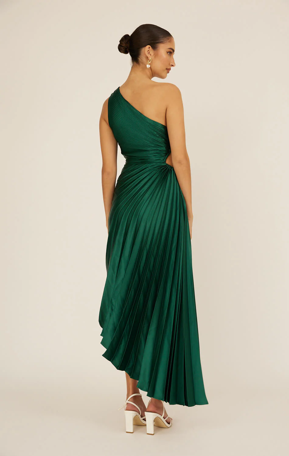Panama Maxi Dress - Kelly Green - Pleated Dress With Side Cut Out - Image 2