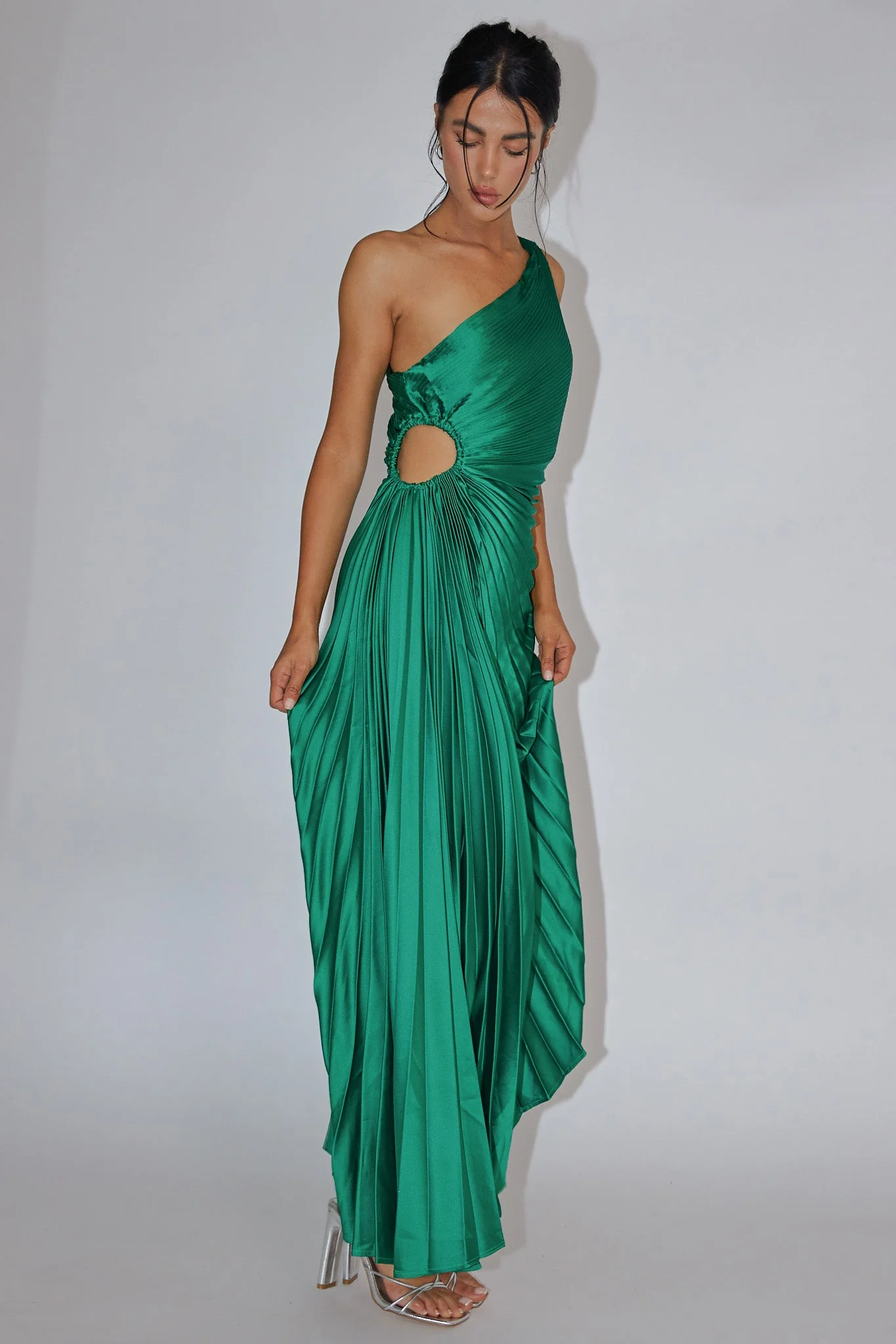 Panama Maxi Dress - Kelly Green - Pleated Dress With Side Cut Out - Image 3