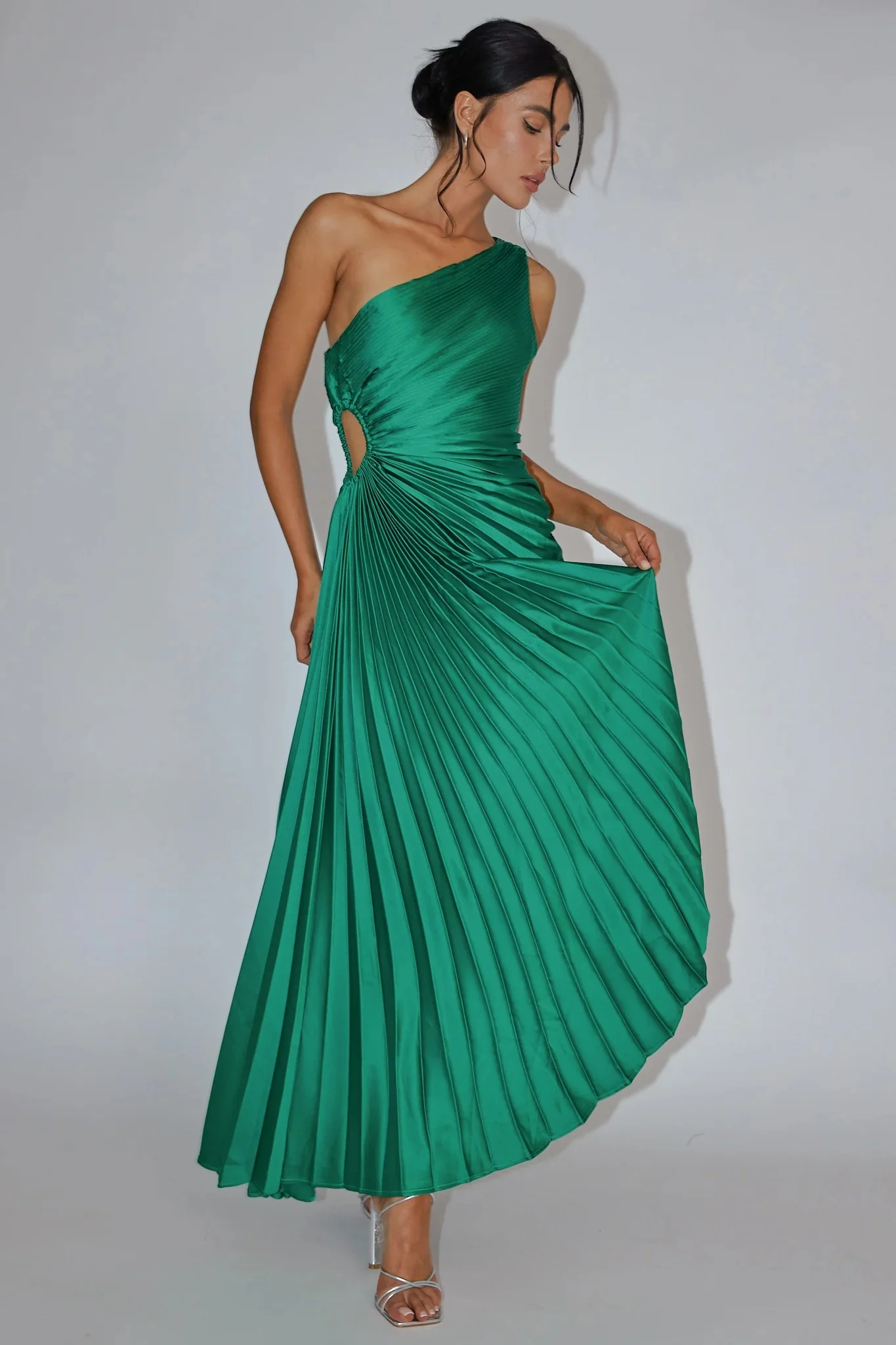 Panama Maxi Dress - Kelly Green - Pleated Dress With Side Cut Out - Image 5
