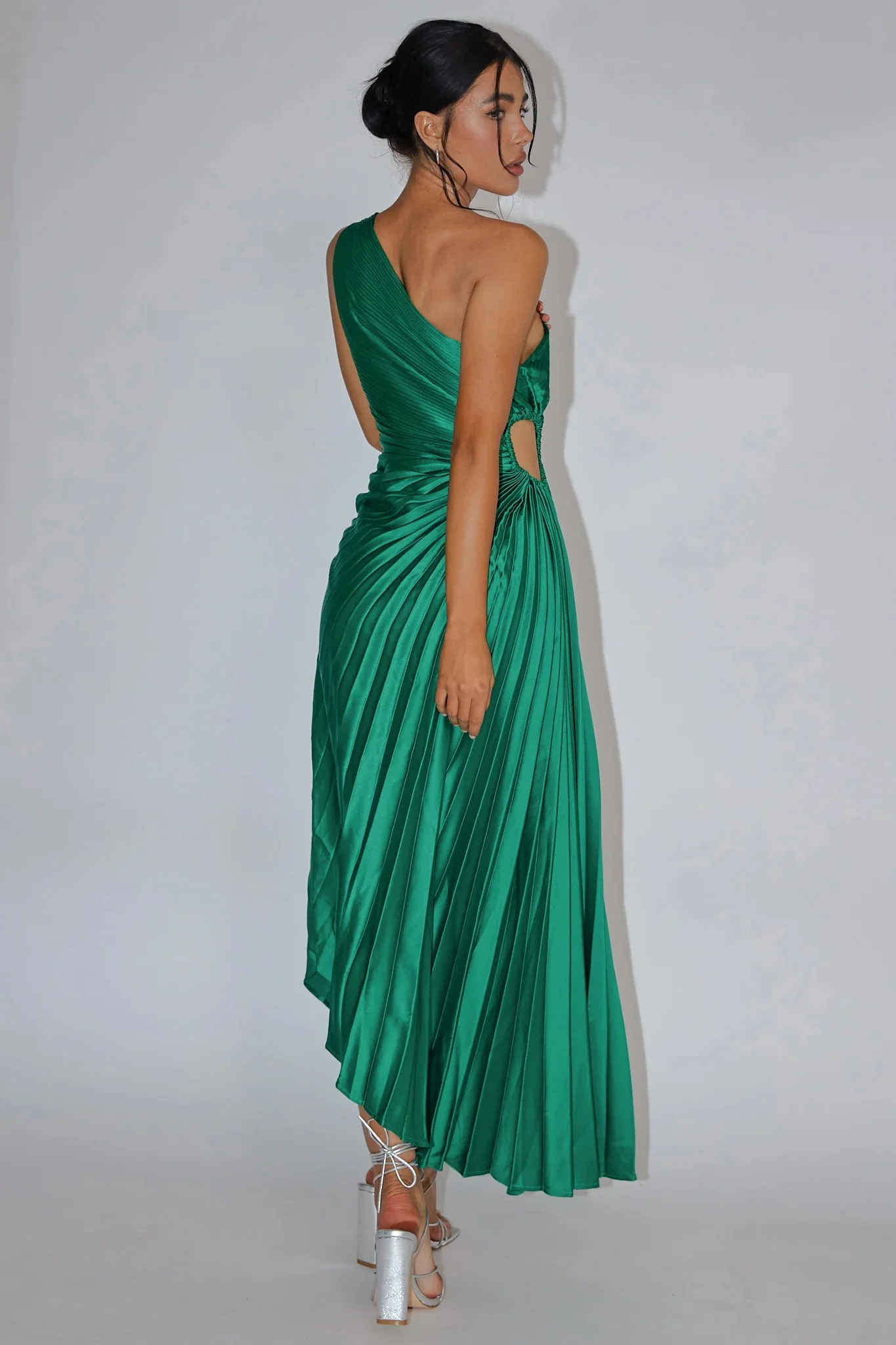 Panama Maxi Dress - Kelly Green - Pleated Dress With Side Cut Out - Image 6