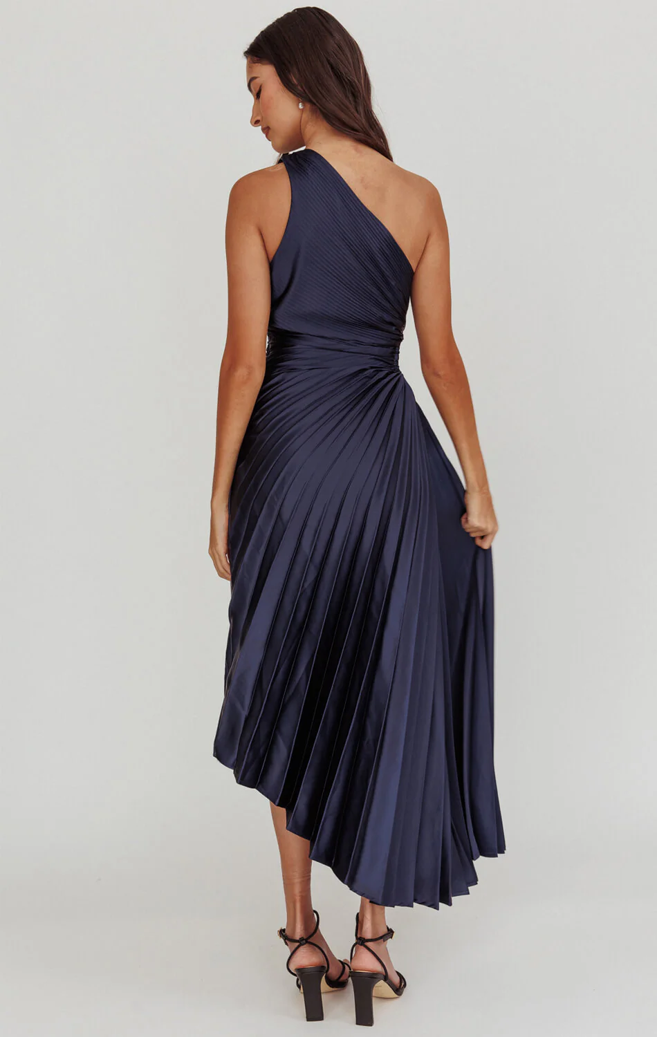 Panama Maxi Dress - Navy - Pleated Dress With Side Cut Out - Image 2