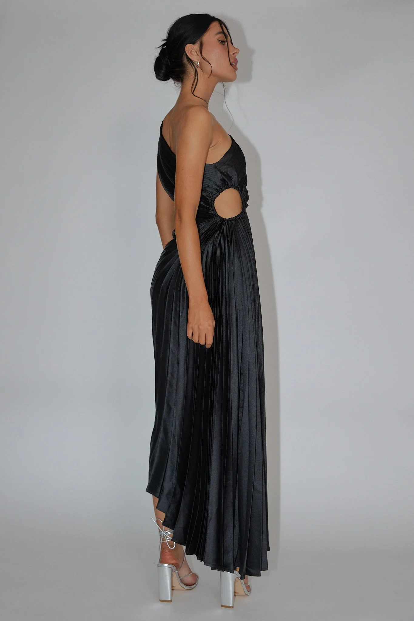 Panama Maxi Dress - Navy - Pleated Dress With Side Cut Out - Image 4