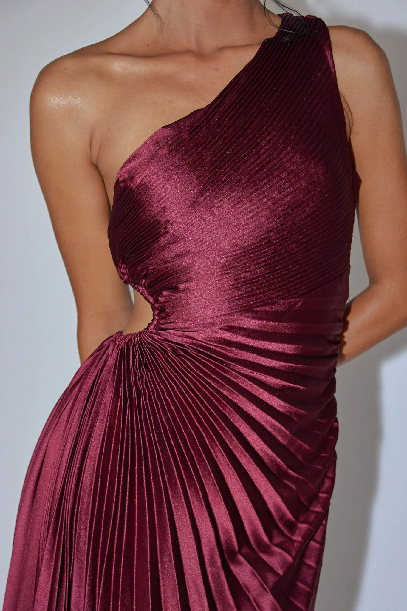 Panama Maxi Dress - Wine - Pleated Dress With Side Cut Out - Image 3