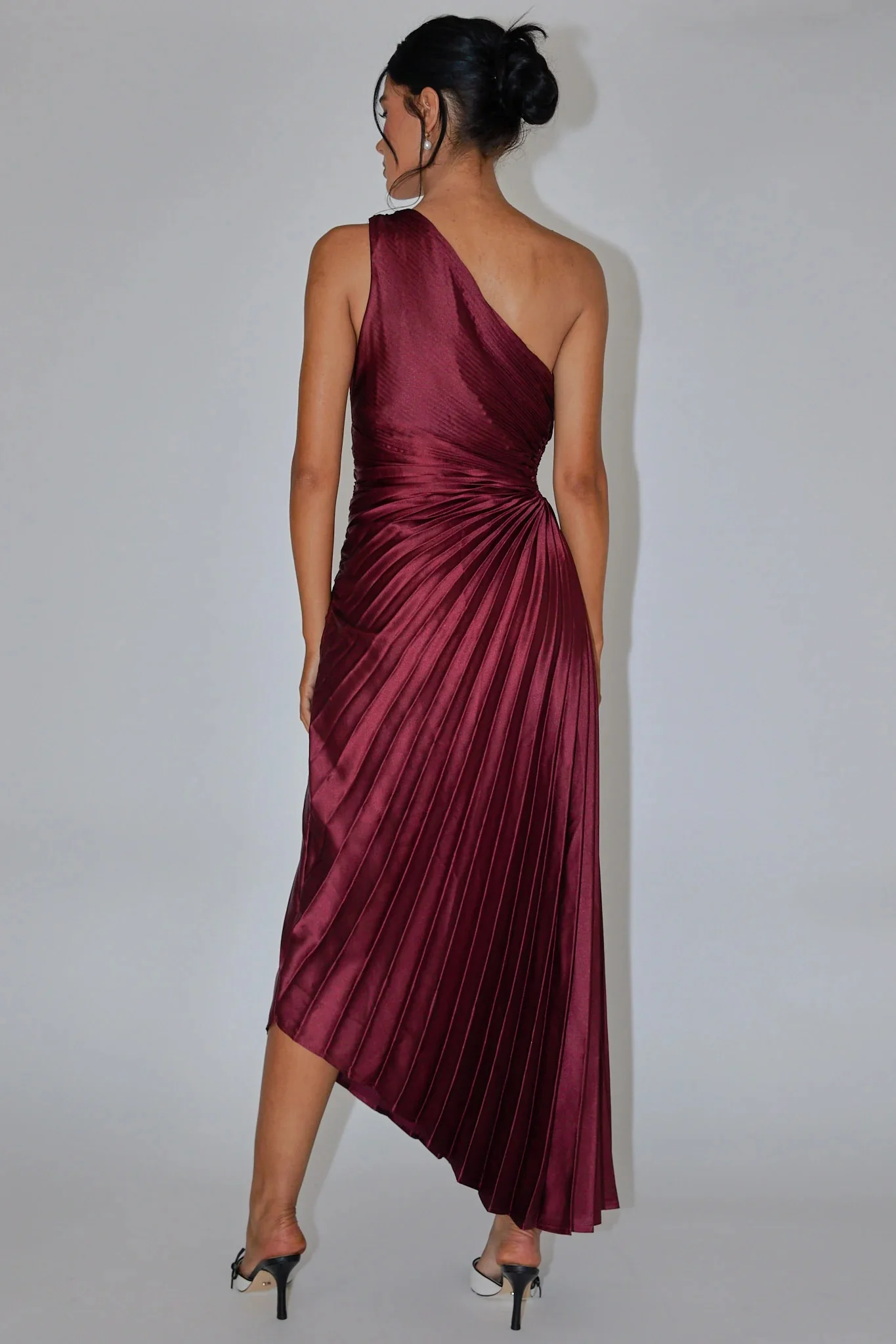 Panama Maxi Dress - Wine - Pleated Dress With Side Cut Out - Image 4