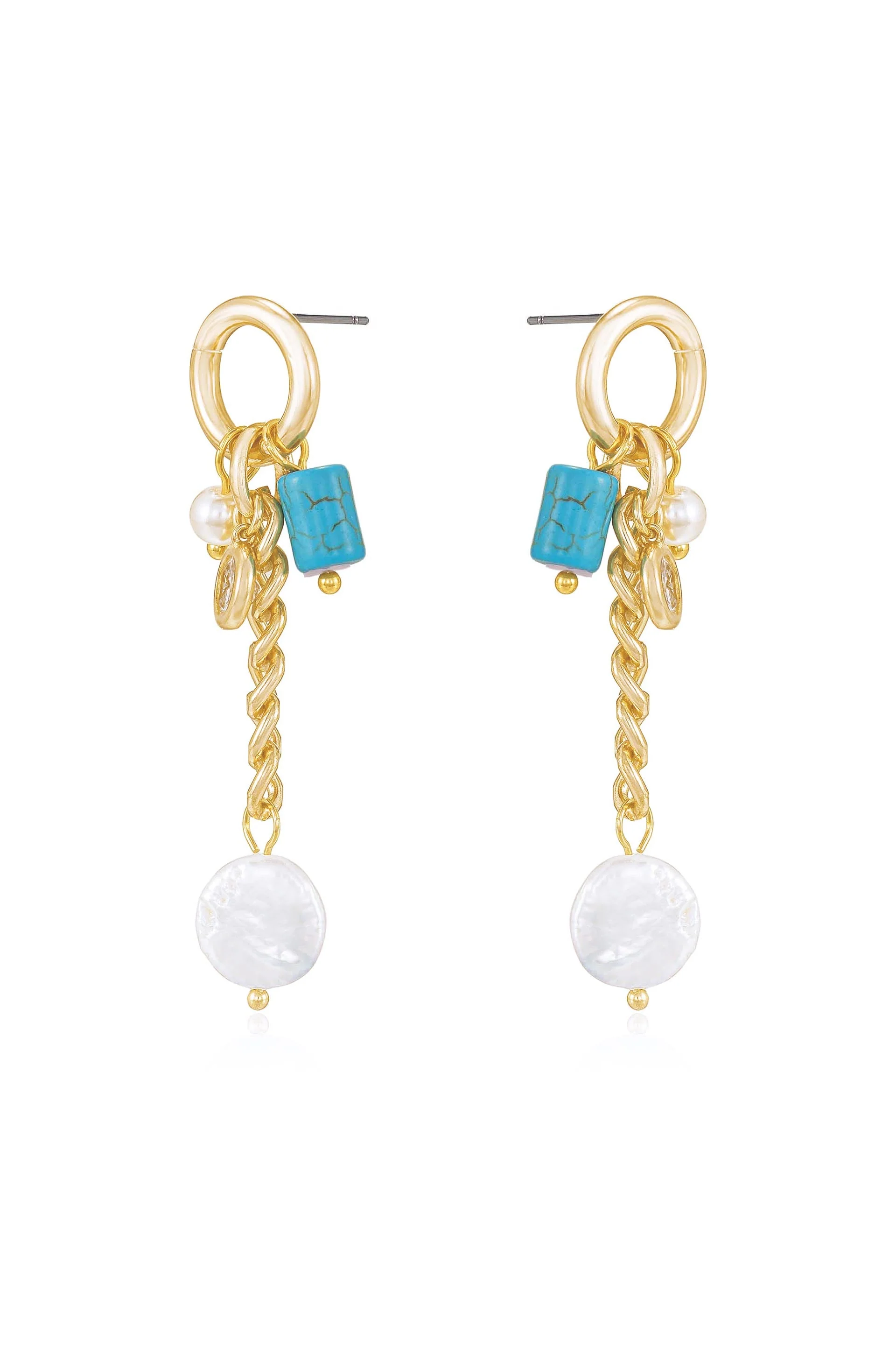 Pearl and Charm Dangle Earrings - Image 3
