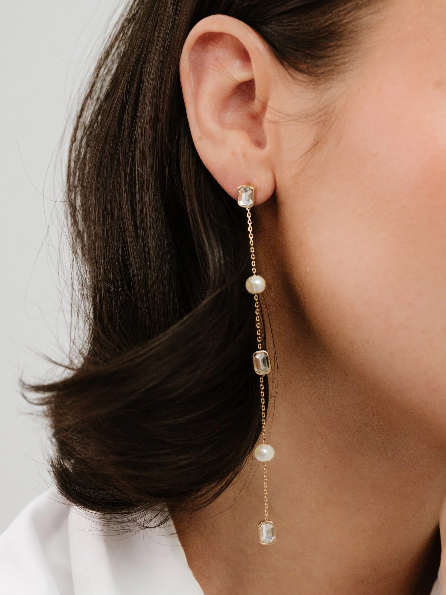 Pearl and Crystal Linear Earrings - Image 2