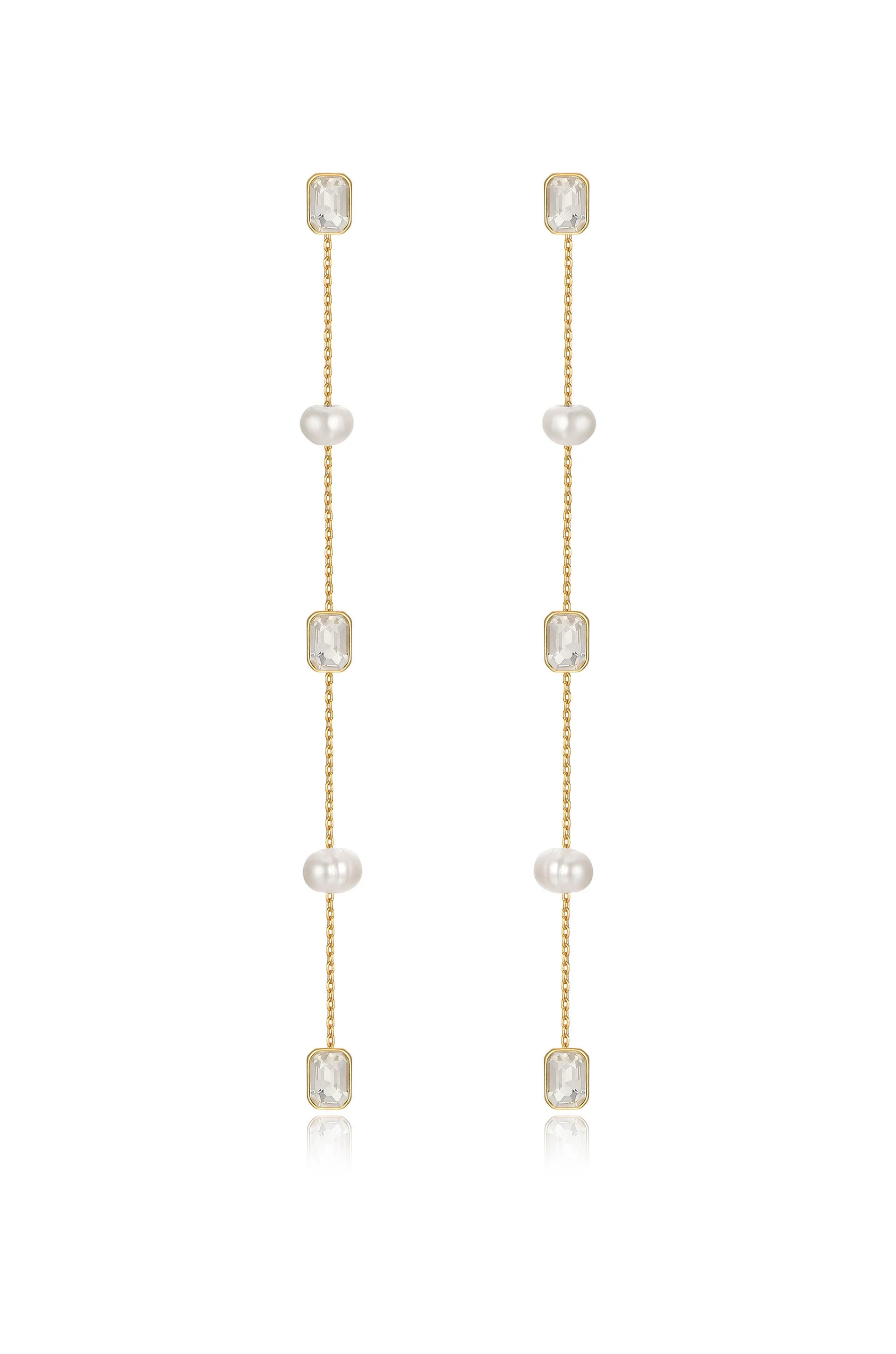 Pearl and Crystal Linear Earrings - Image 3