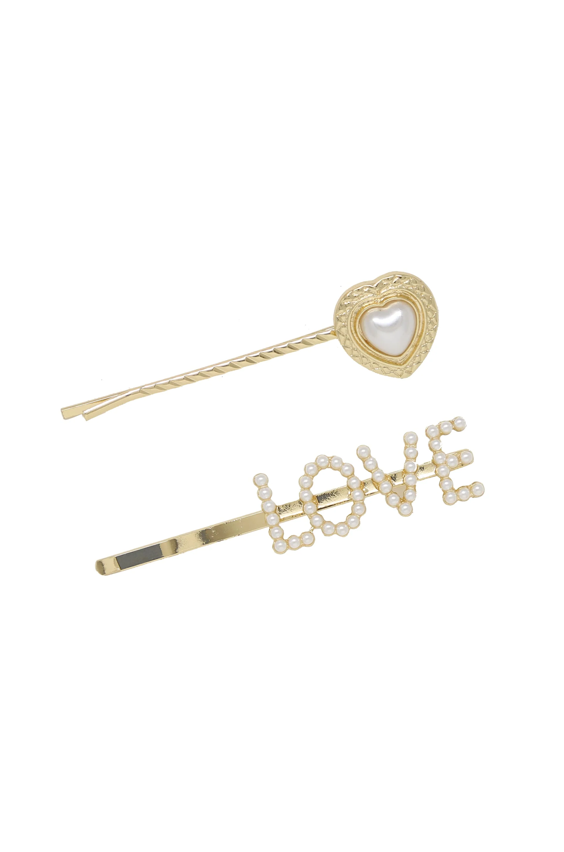 Pearl & Gold Love Heart Hair Pin Set - Image 2