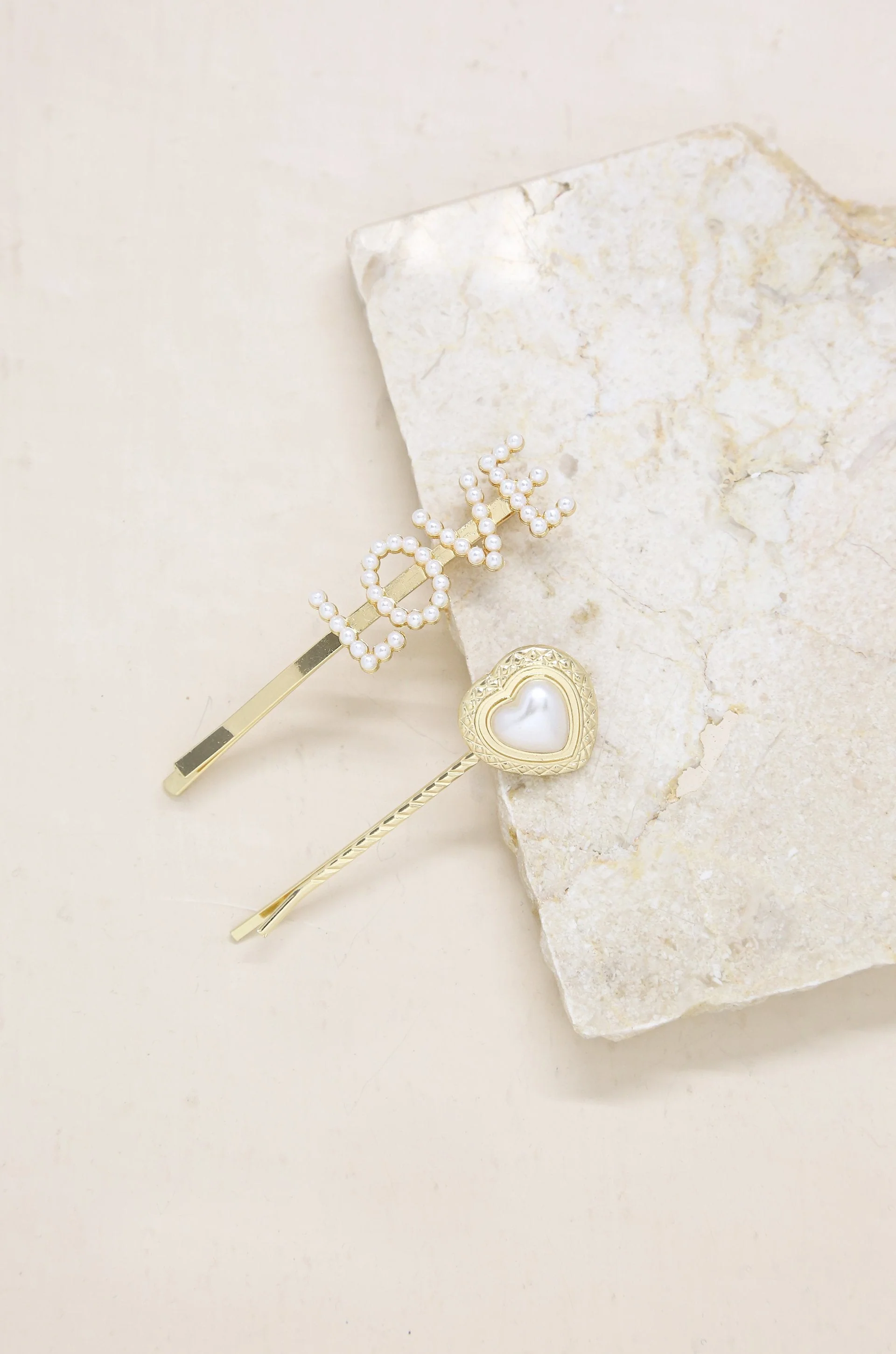 Pearl & Gold Love Heart Hair Pin Set - Image 3