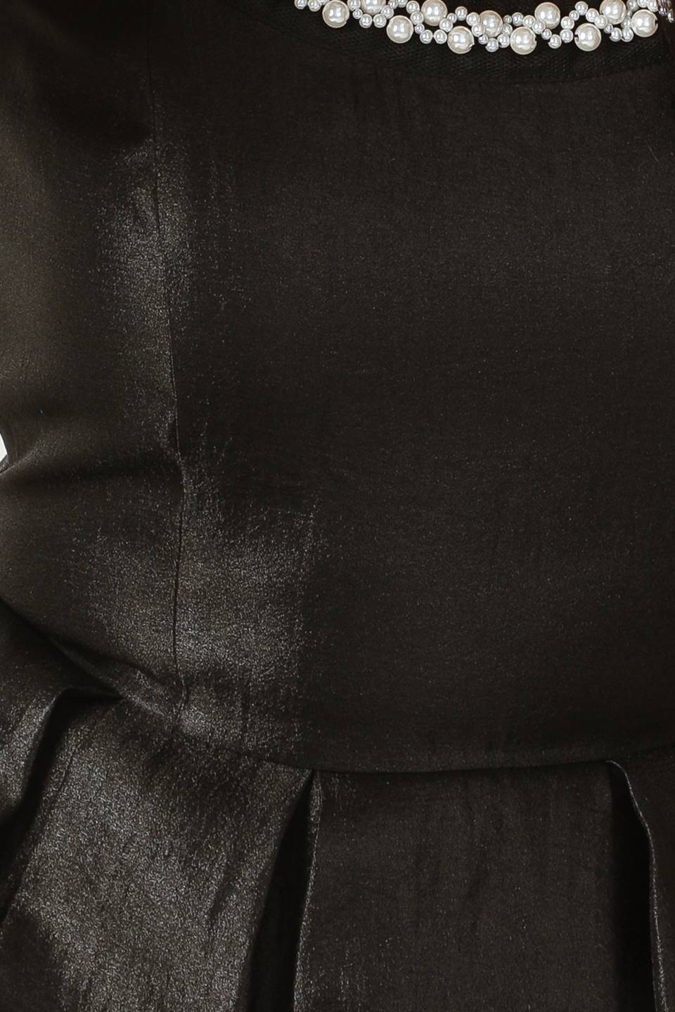 PEARL TRIM BLACK SATIN MIDI DRESS - FINAL SALE - Image 9