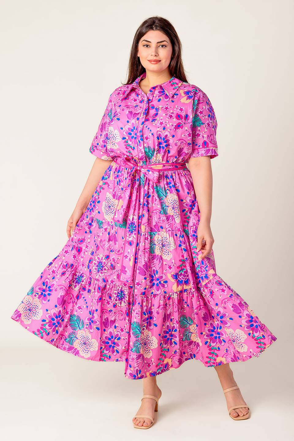 PETAL PRESS - PINK & PURPLE FLORAL MIDI DRESS - Image 10