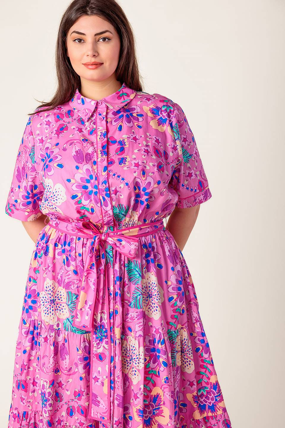 PETAL PRESS - PINK & PURPLE FLORAL MIDI DRESS - Image 12