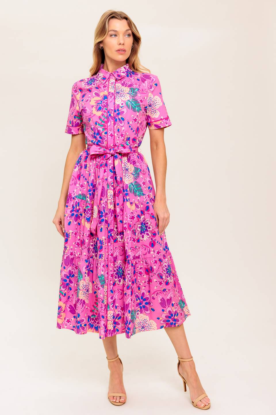 PETAL PRESS - PINK & PURPLE FLORAL MIDI DRESS - Image 3