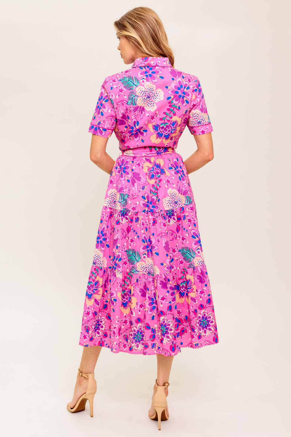 PETAL PRESS - PINK & PURPLE FLORAL MIDI DRESS - Image 4