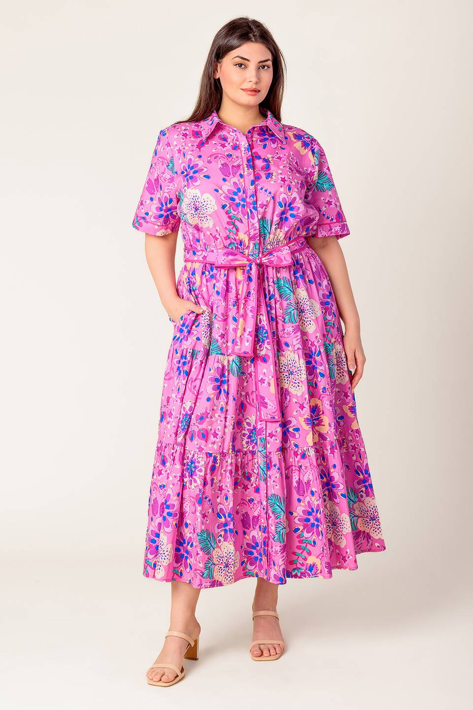 PETAL PRESS - PINK & PURPLE FLORAL MIDI DRESS - Image 8