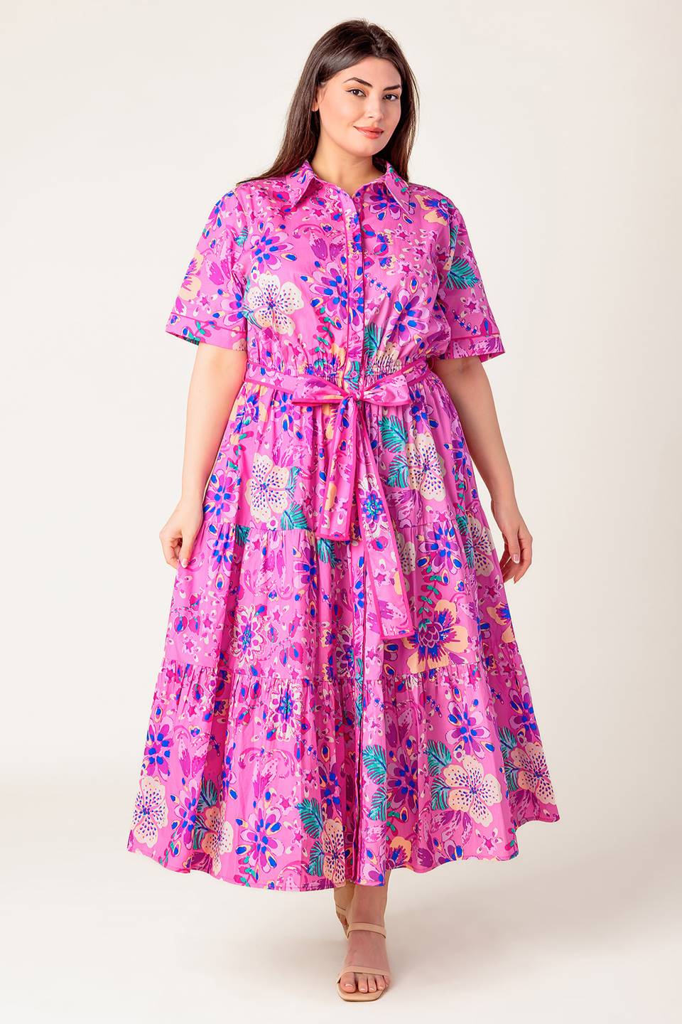 PETAL PRESS - PINK & PURPLE FLORAL MIDI DRESS - Image 9