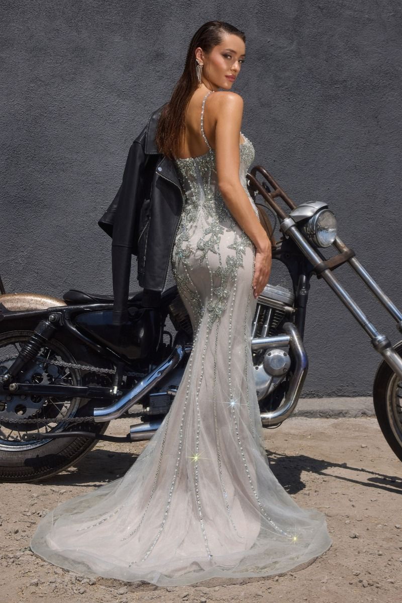 Phaedra Gown - Fitted Crystal Embellished Evening Dress - Image 3