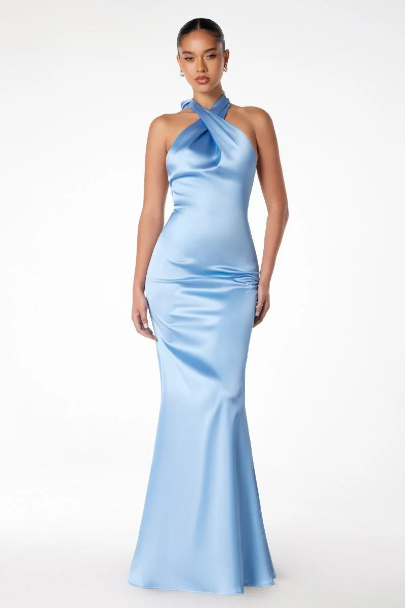 Piper Maxi Dress - Fitted Satin Halter Dress - Image 16