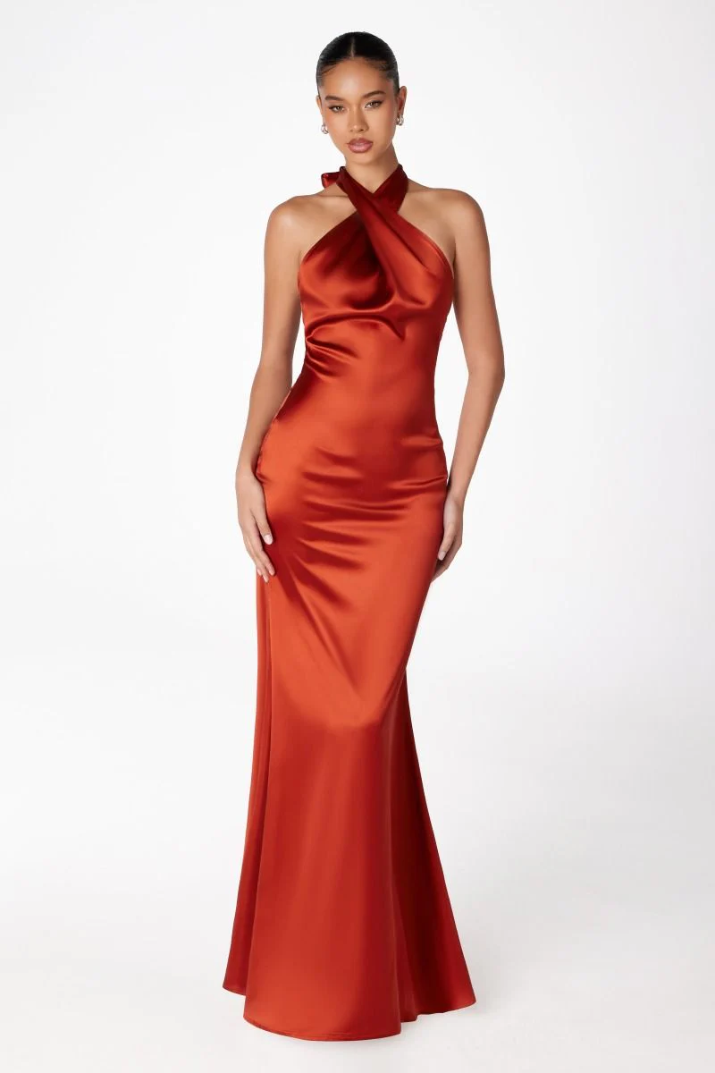 Piper Maxi Dress - Fitted Satin Halter Dress - Image 17