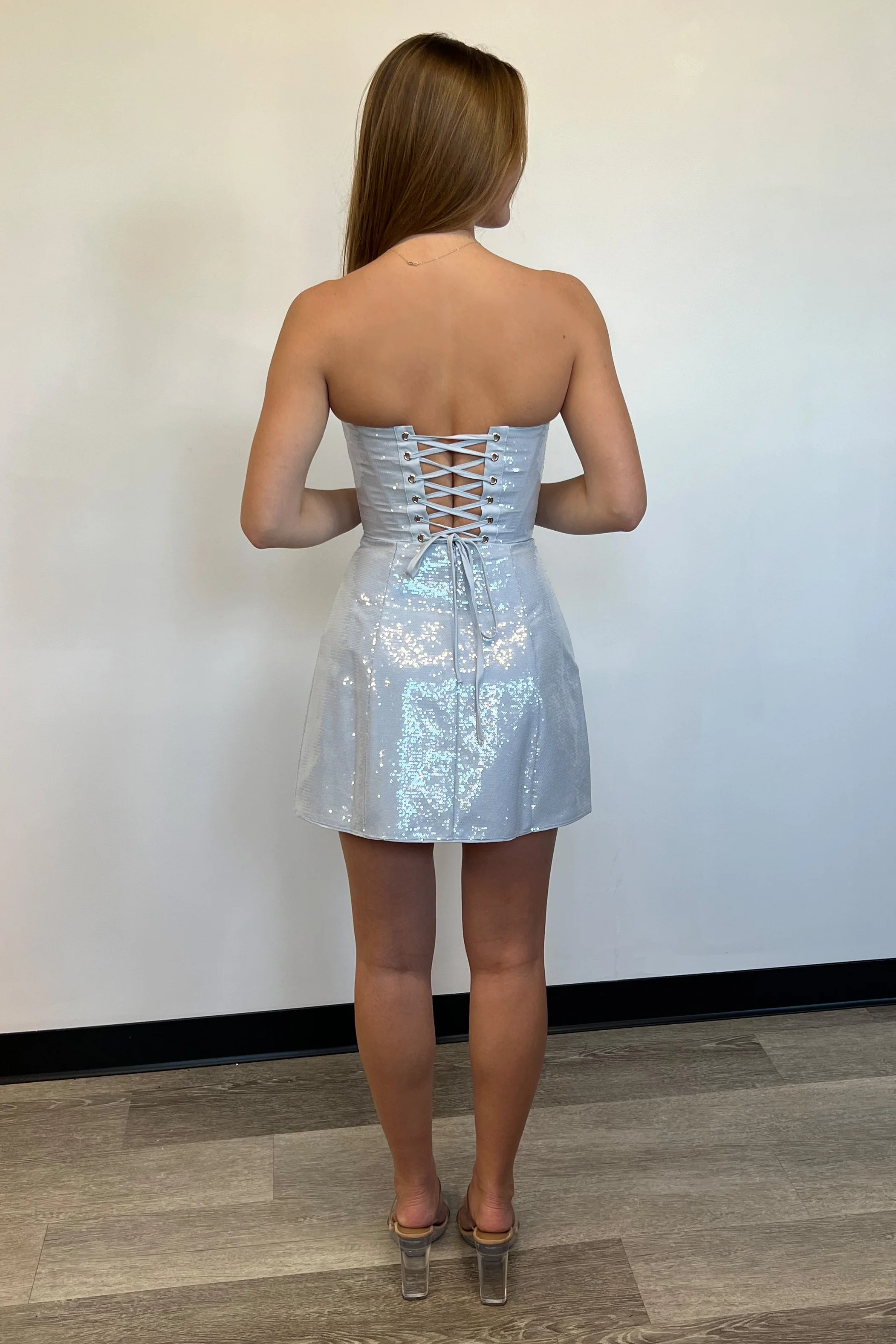 PIXIE SEQUIN MINI DRESS - ICE BLUE - Image 4