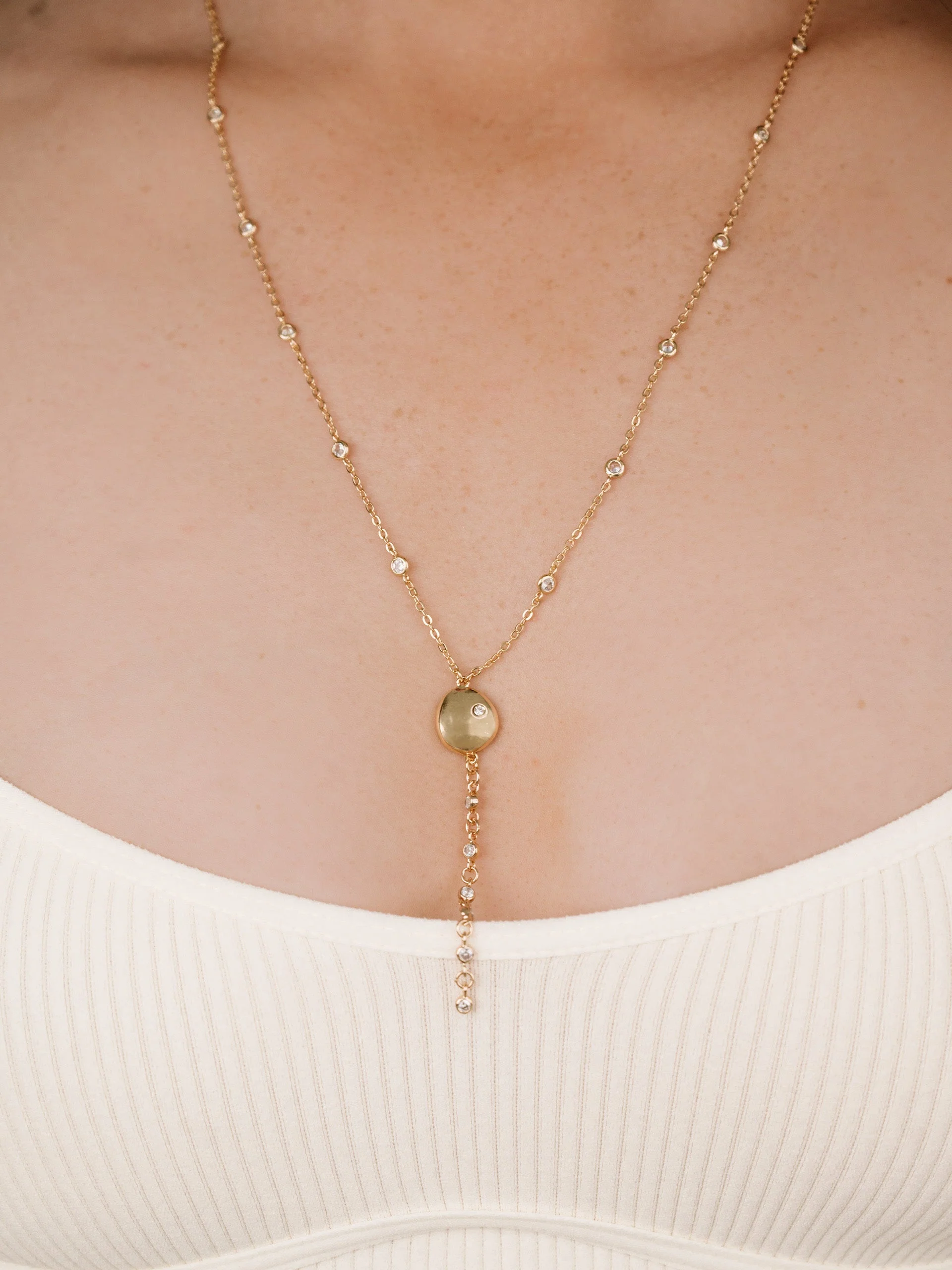 Polished Pebble Crystal Chain Lariat - Image 3